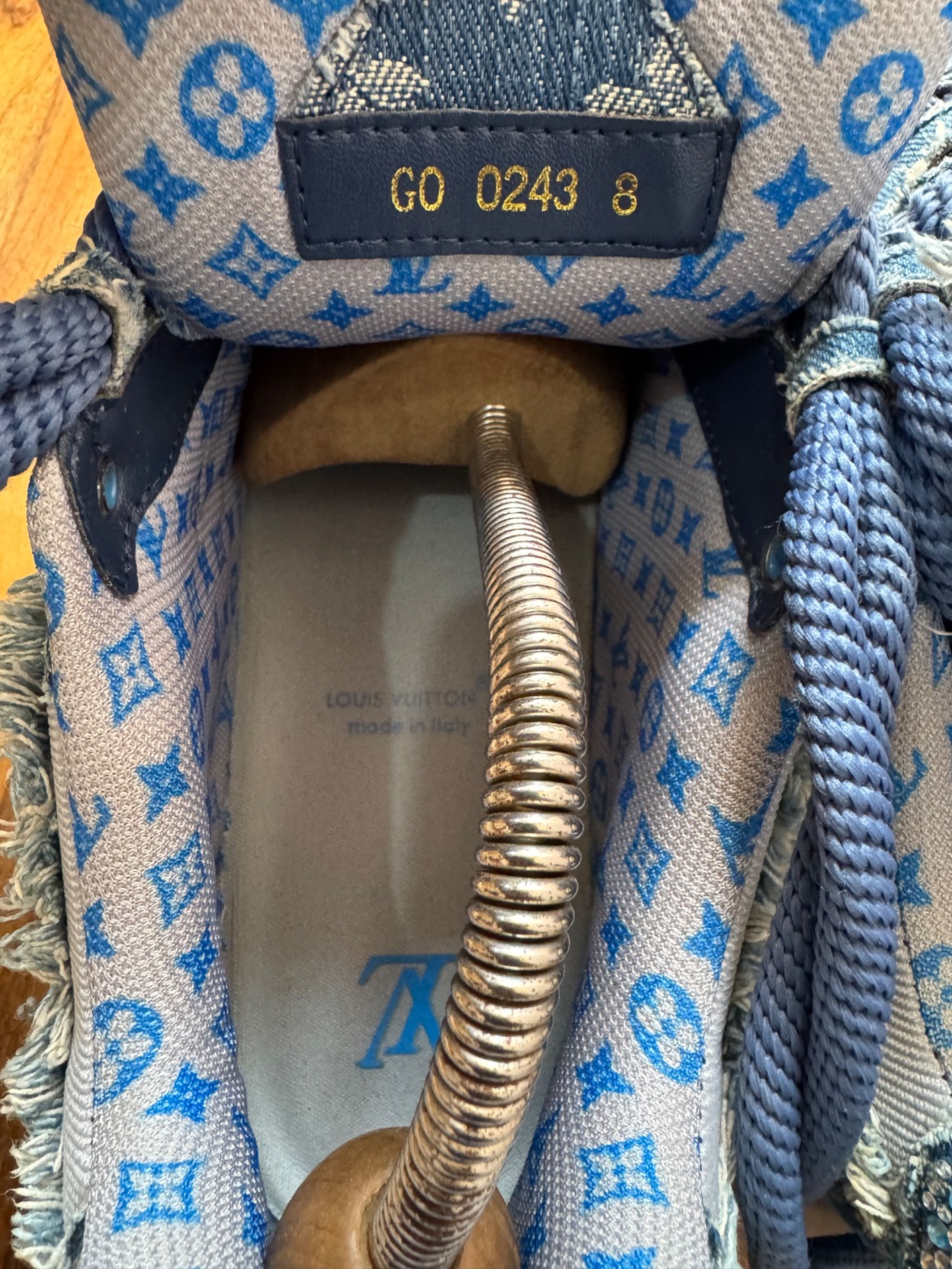 LOUIS VUITTON SKATE TRAINER SNEAKERS IN BLUE WITH A SWAROVSKI MONOGRAM PATTERN 