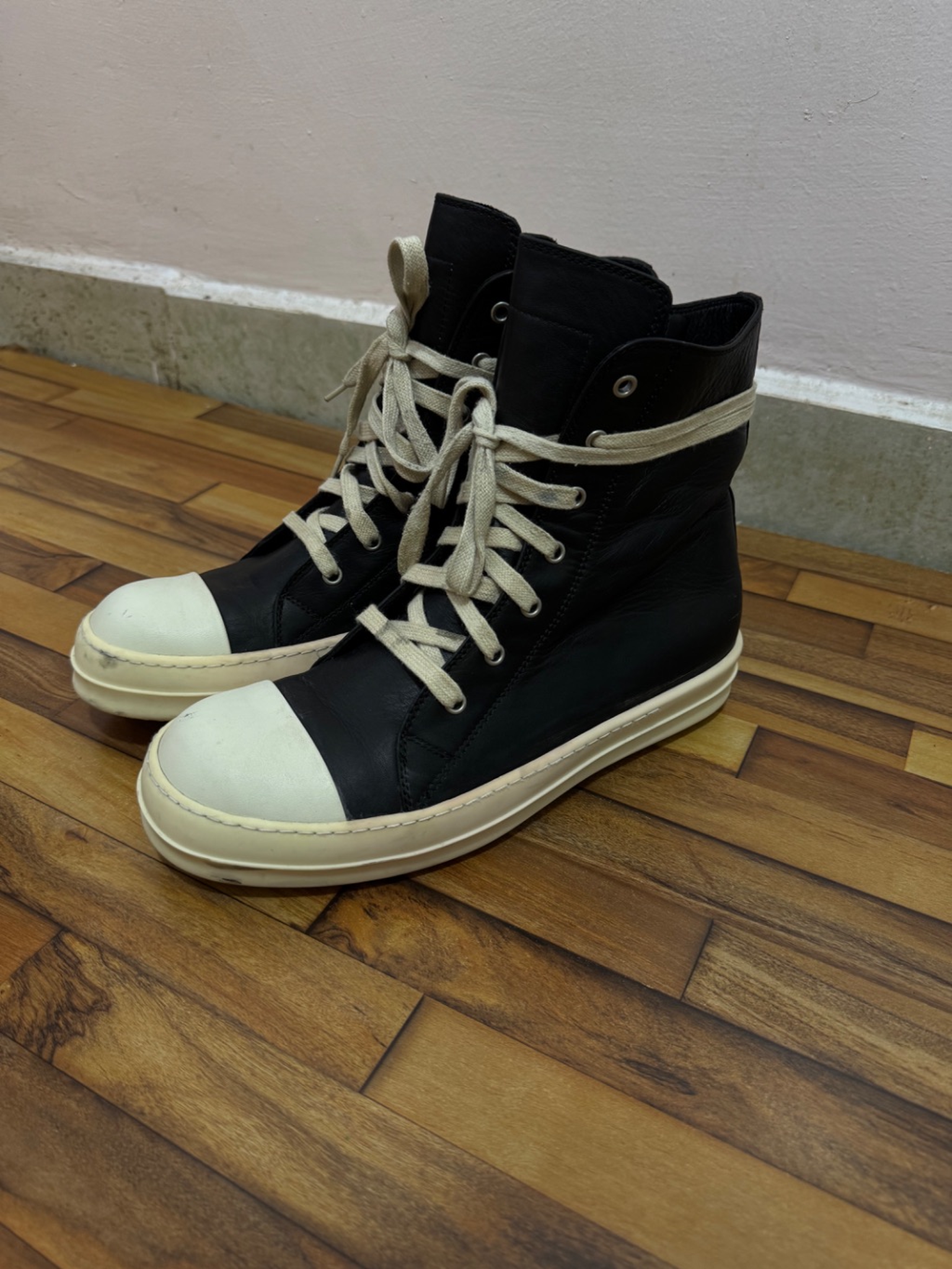 RICK OWENS RAMONES LEATHER HIGH TOPS