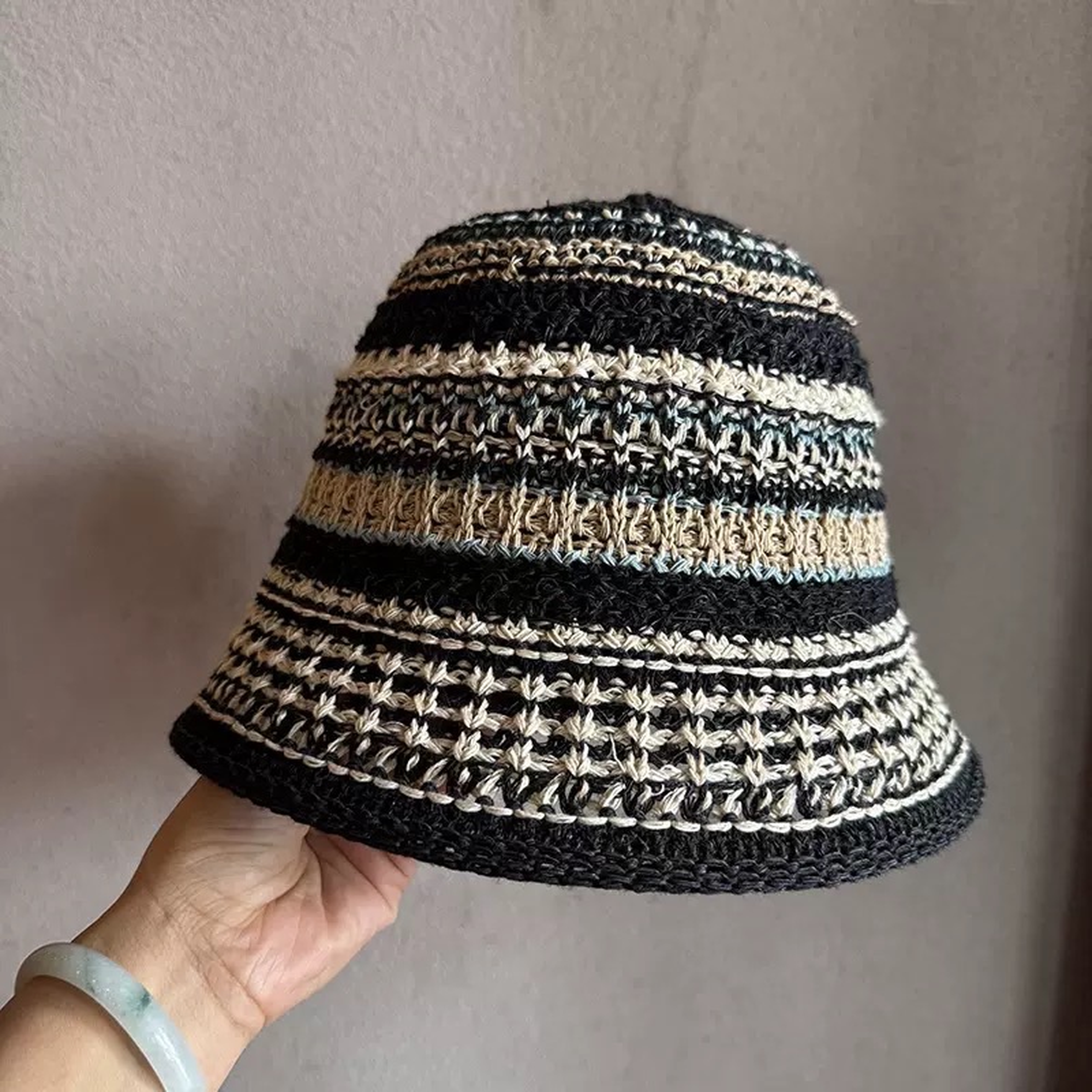 Crochet striped bucket hat