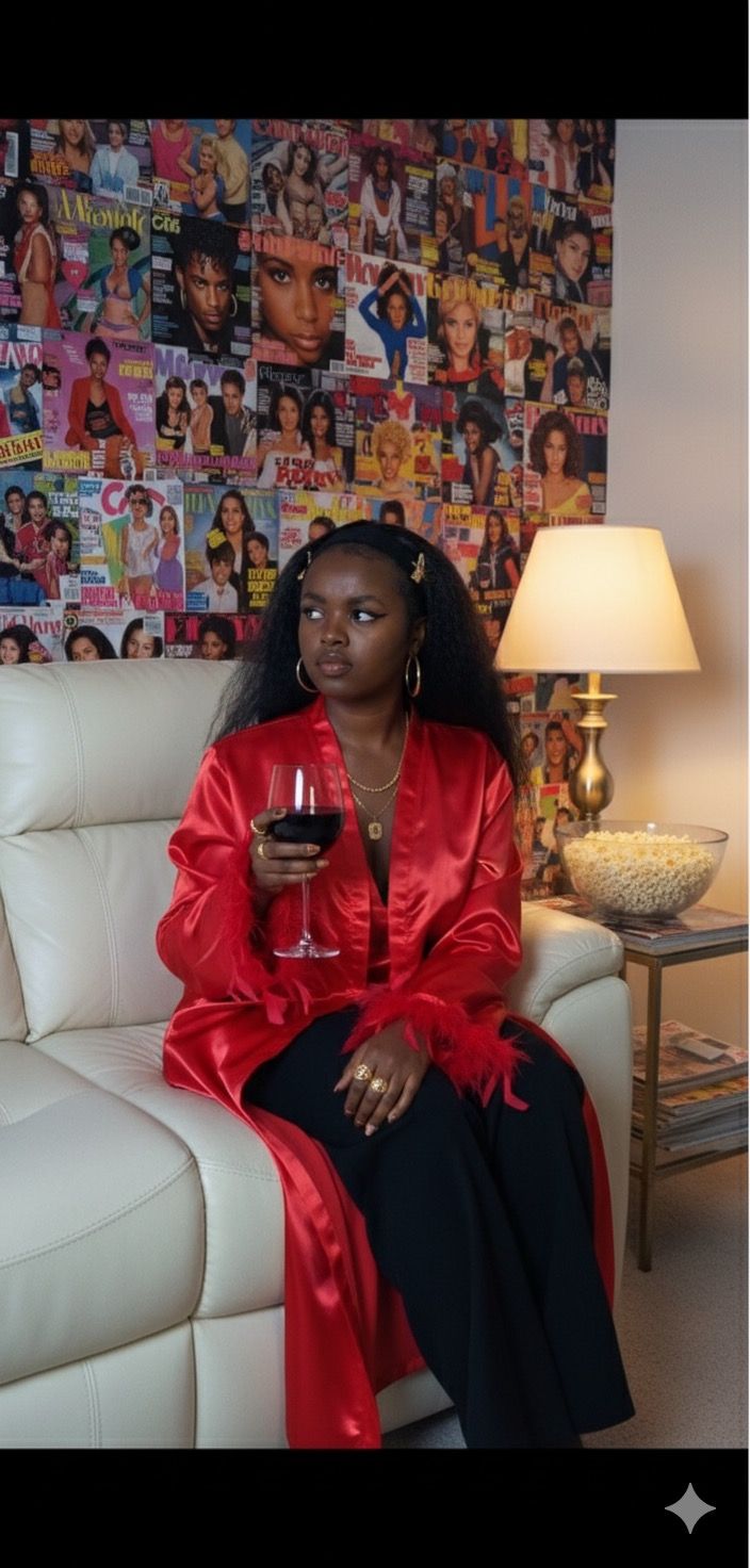 Red Satin Feather Robe Set (Plus Size)