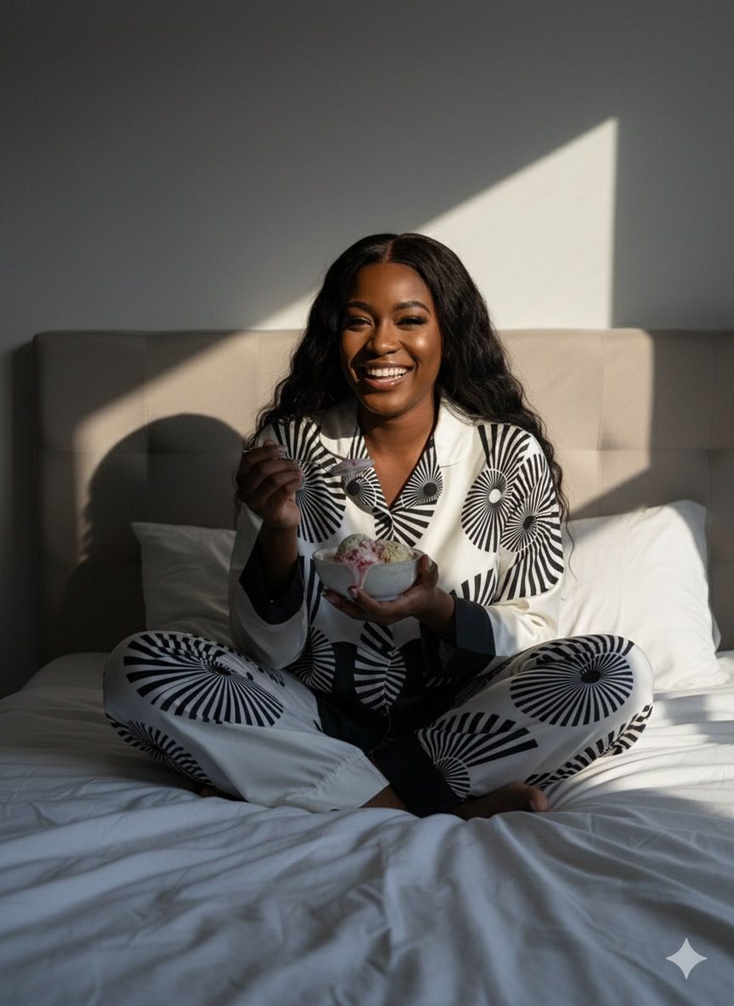 Geometric Print Satin Set – Black & White Gradient