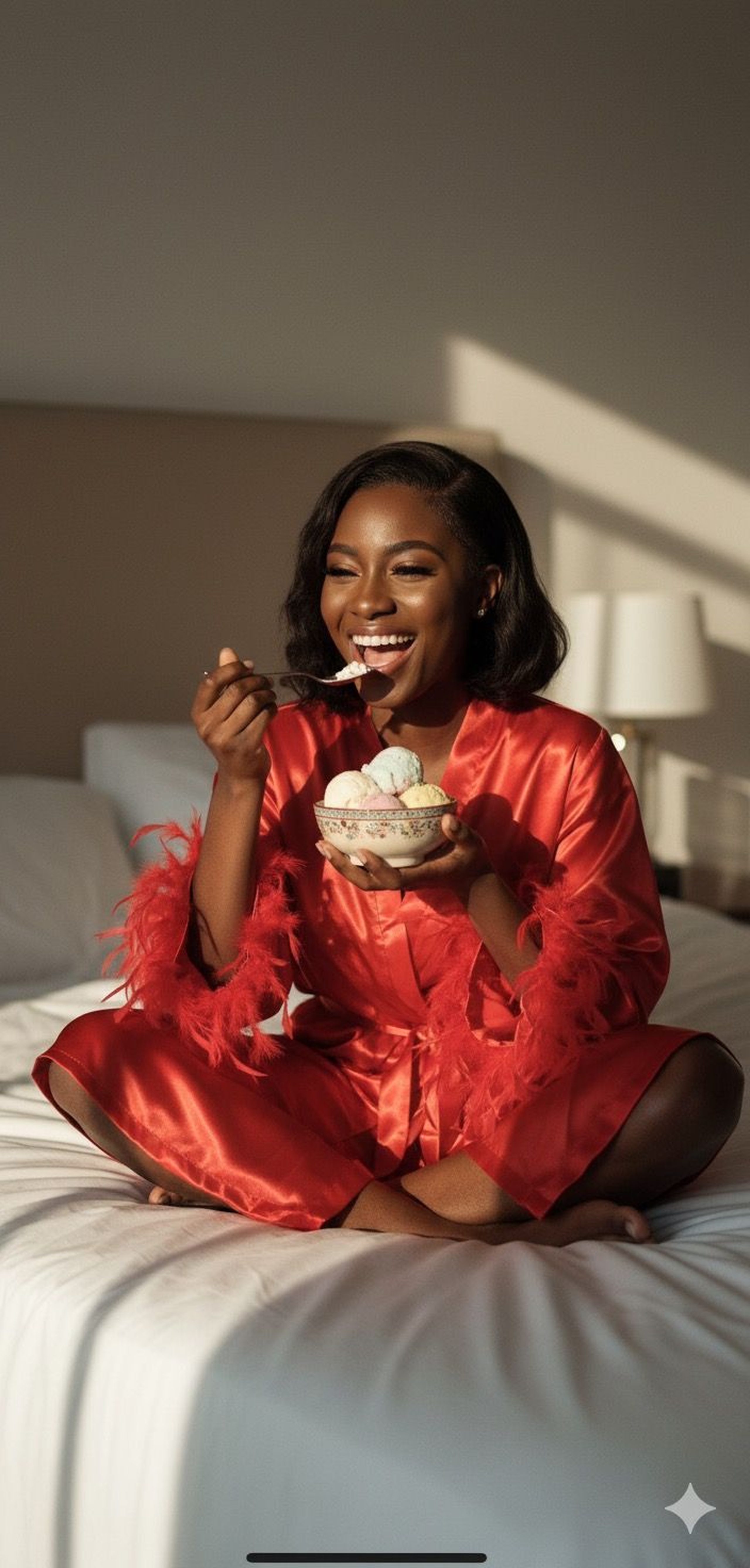 Red Satin Feather Robe Set (Plus Size)