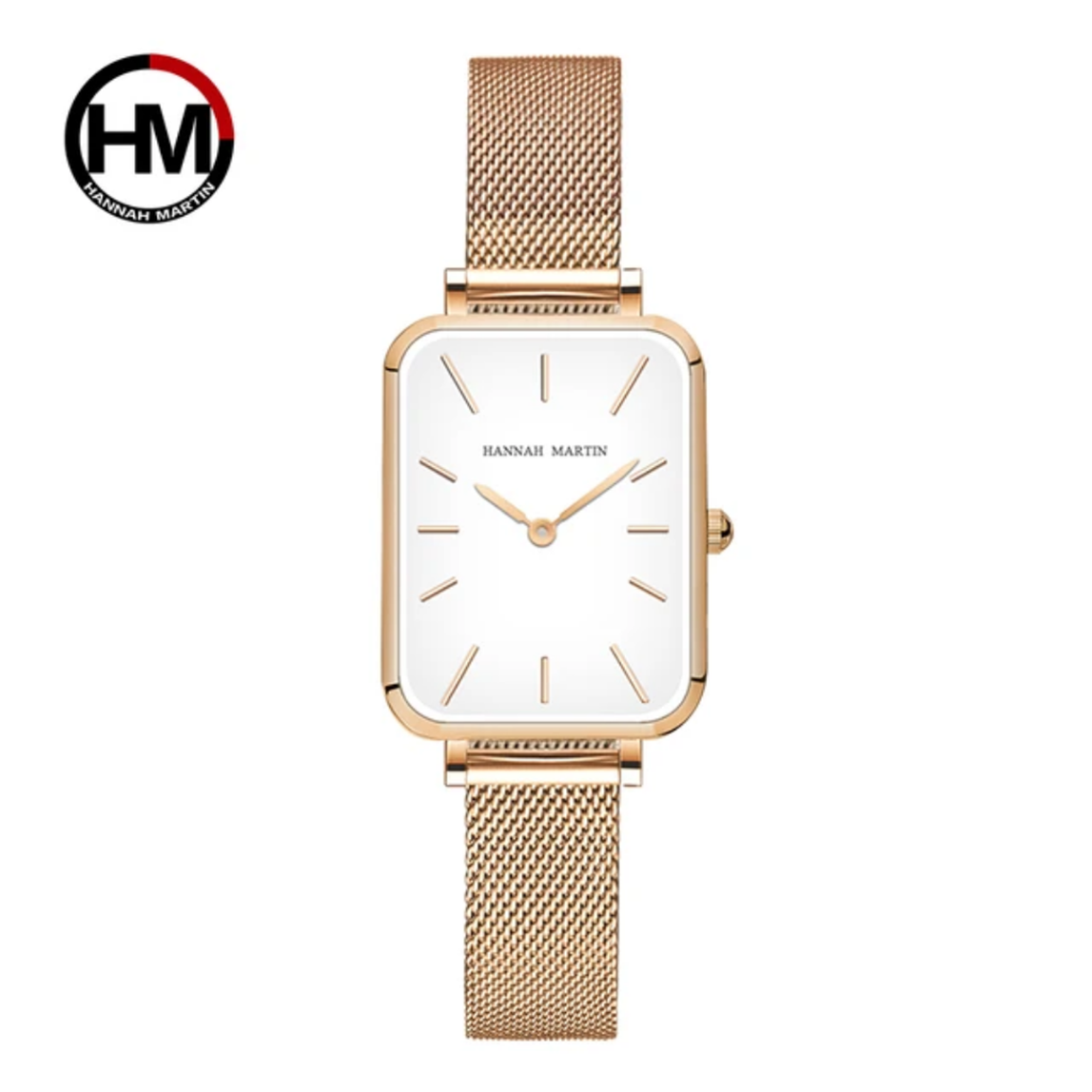 Rose Gold Rectangular Hannah Martin Watch with White Face + Matching Bracelet Set