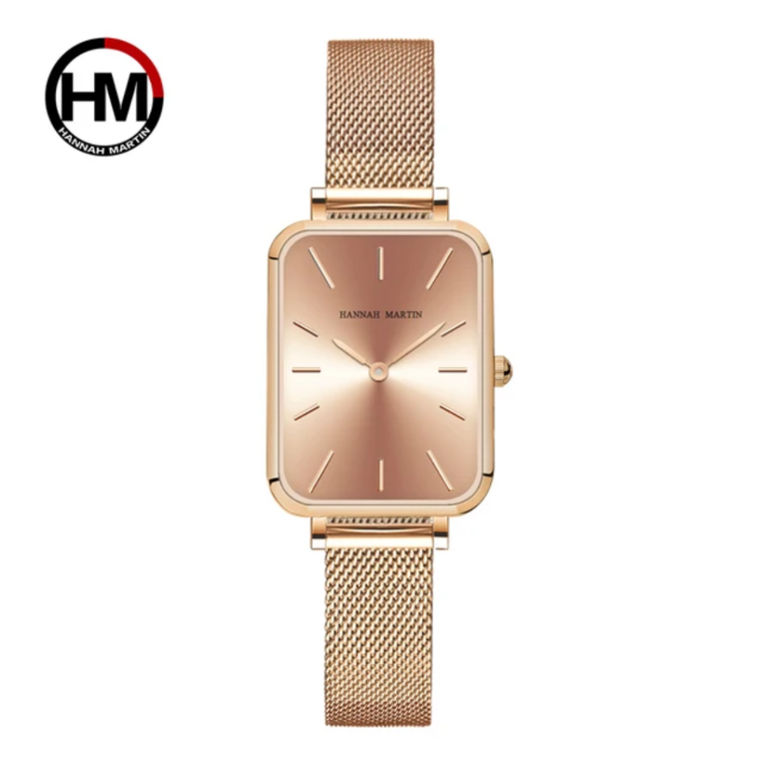 Rose Gold Rectangular Hannah Martin Watch with Rose Gold Face + Matching Bracelet Set