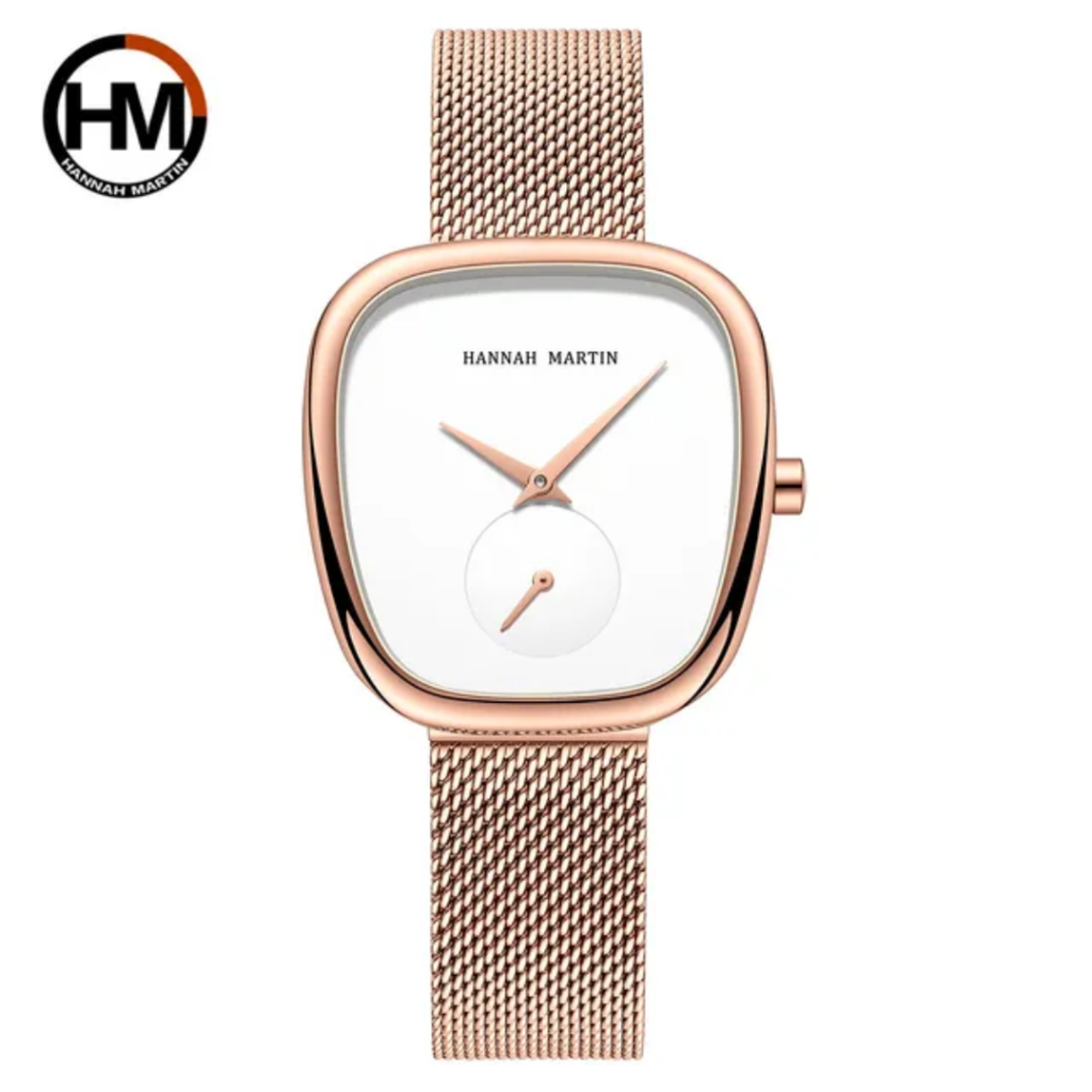 Rose Gold Curved Square Hannah Martin Watch with White Face + Matching Bracelet Set