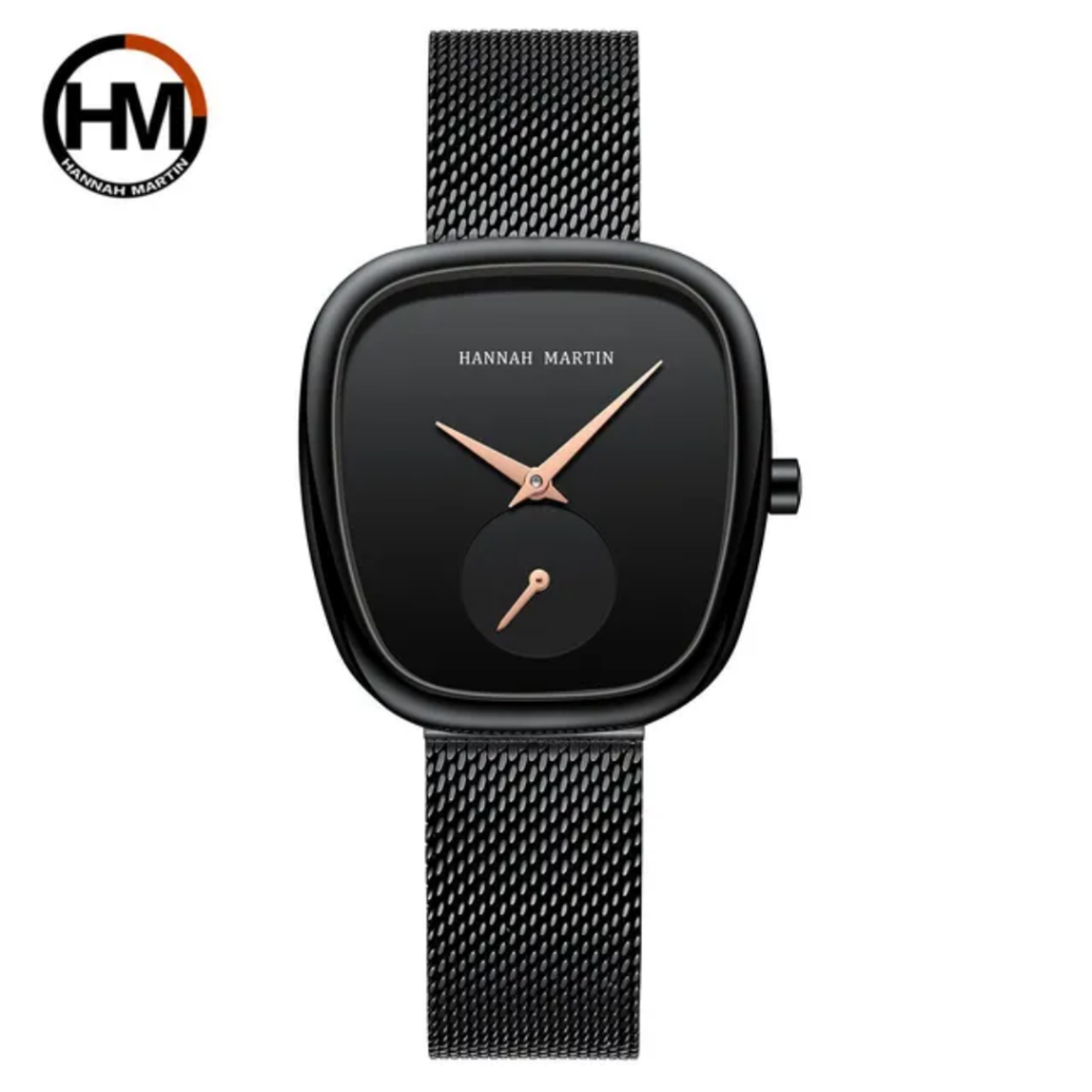 Black Curved Square Hannah Martin Watch with Black Face + Matching Bracelet Set