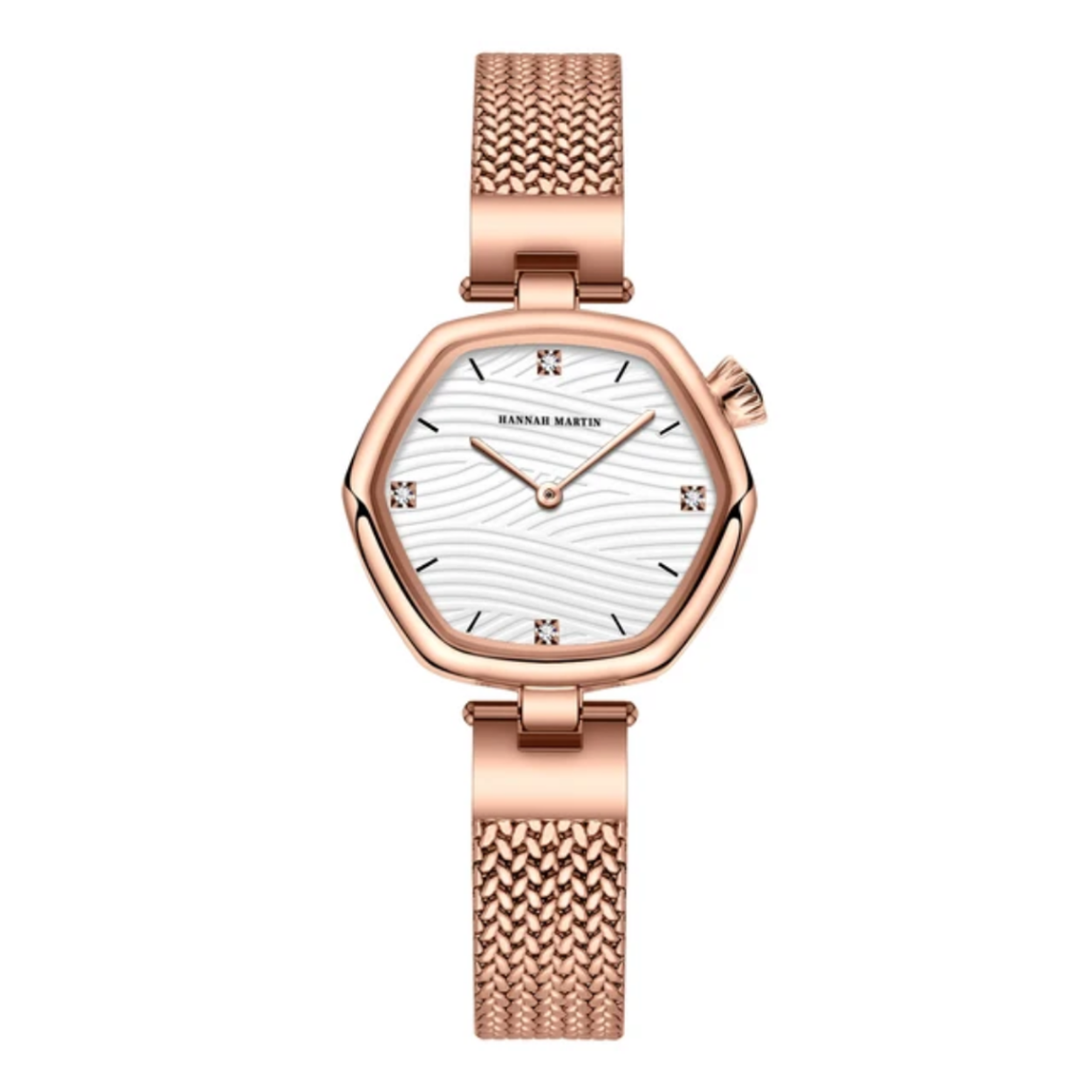 Rose Gold Hexagonal Hannah Martin Watch with White Face + Matching Bracelet Set
