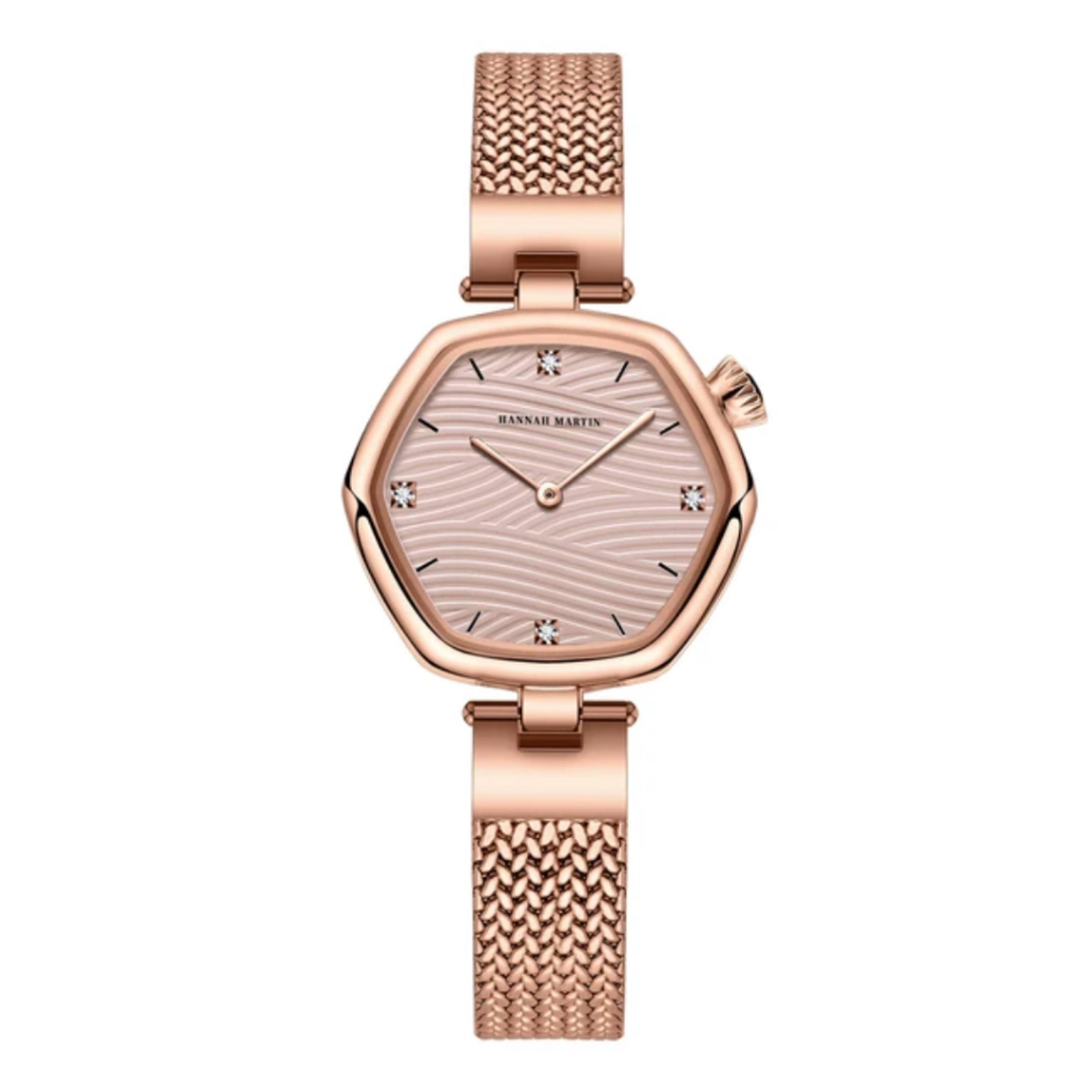 Rose Gold Hexagonal Hannah Martin Watch with Rose Gold Face + Matching Bracelet Set