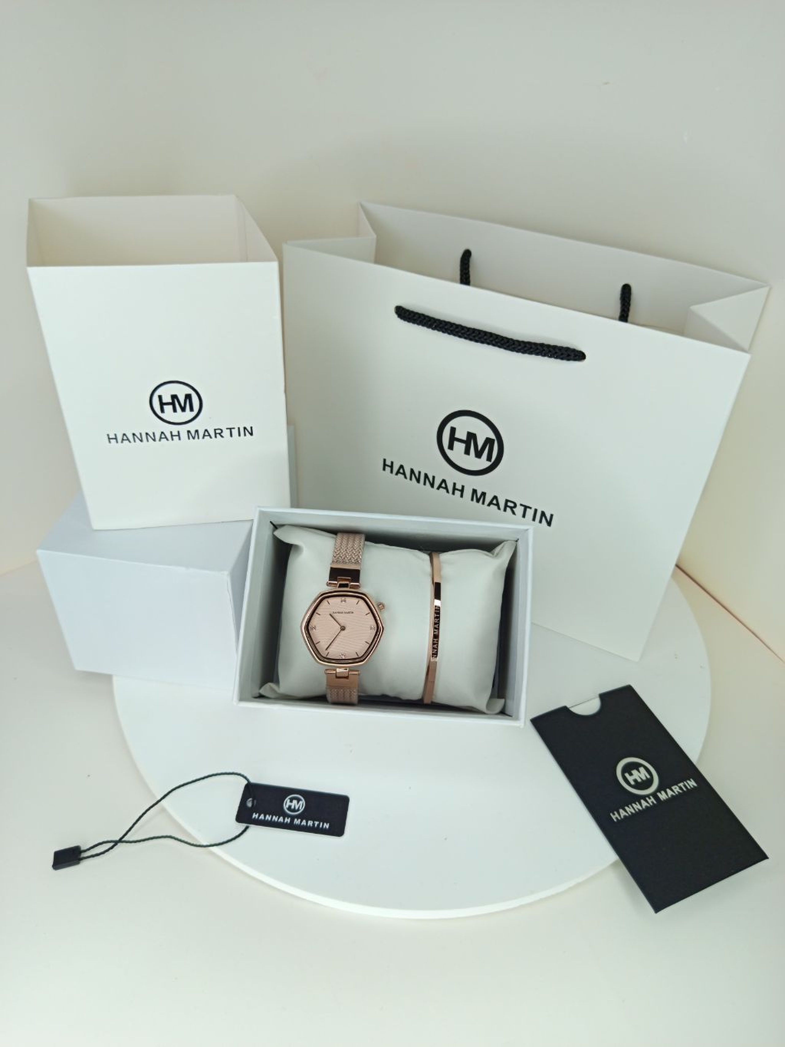 Rose Gold Hexagonal Hannah Martin Watch with Rose Gold Face + Matching Bracelet Set