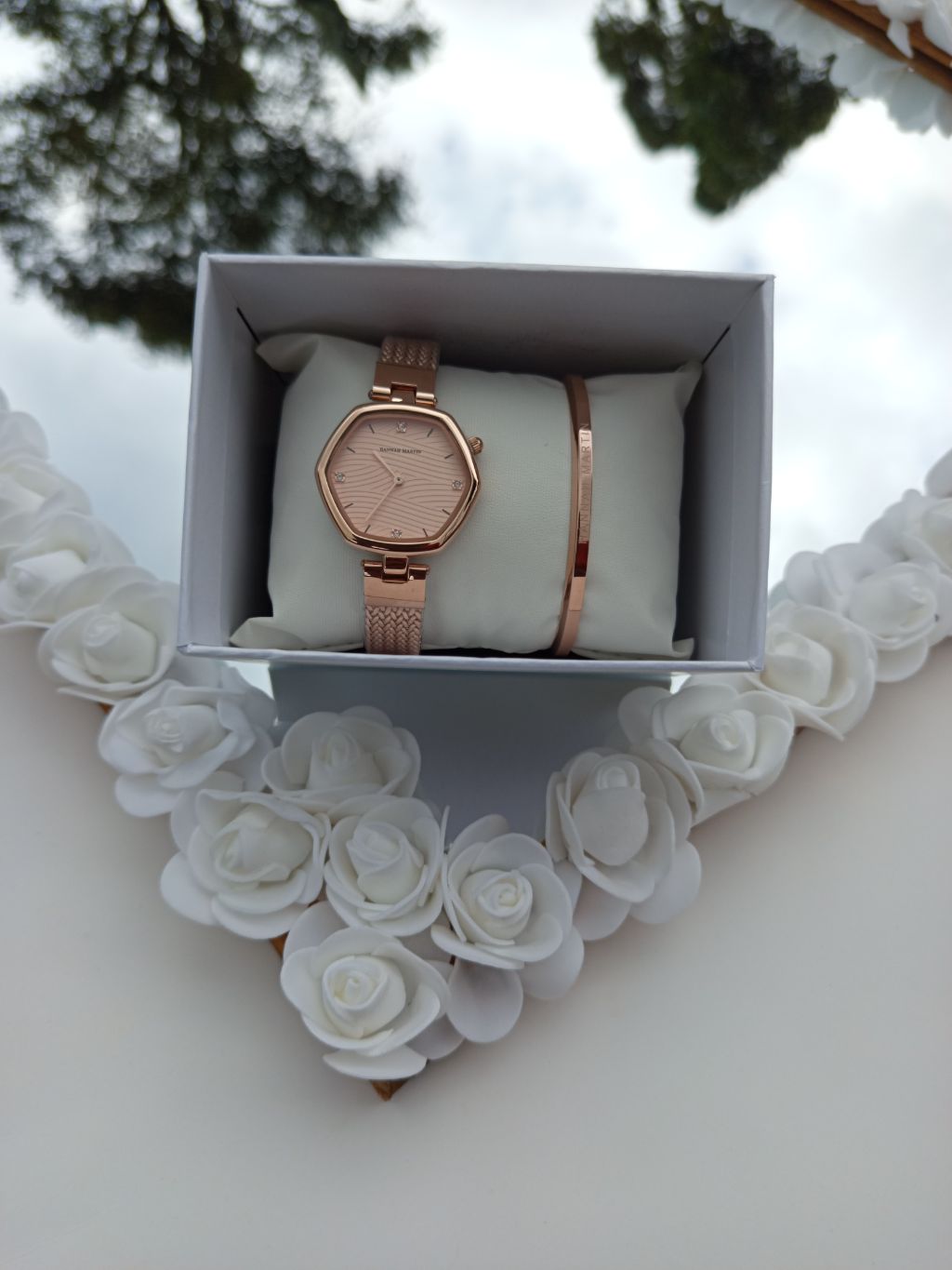 Rose Gold Hexagonal Hannah Martin Watch with Rose Gold Face + Matching Bracelet Set