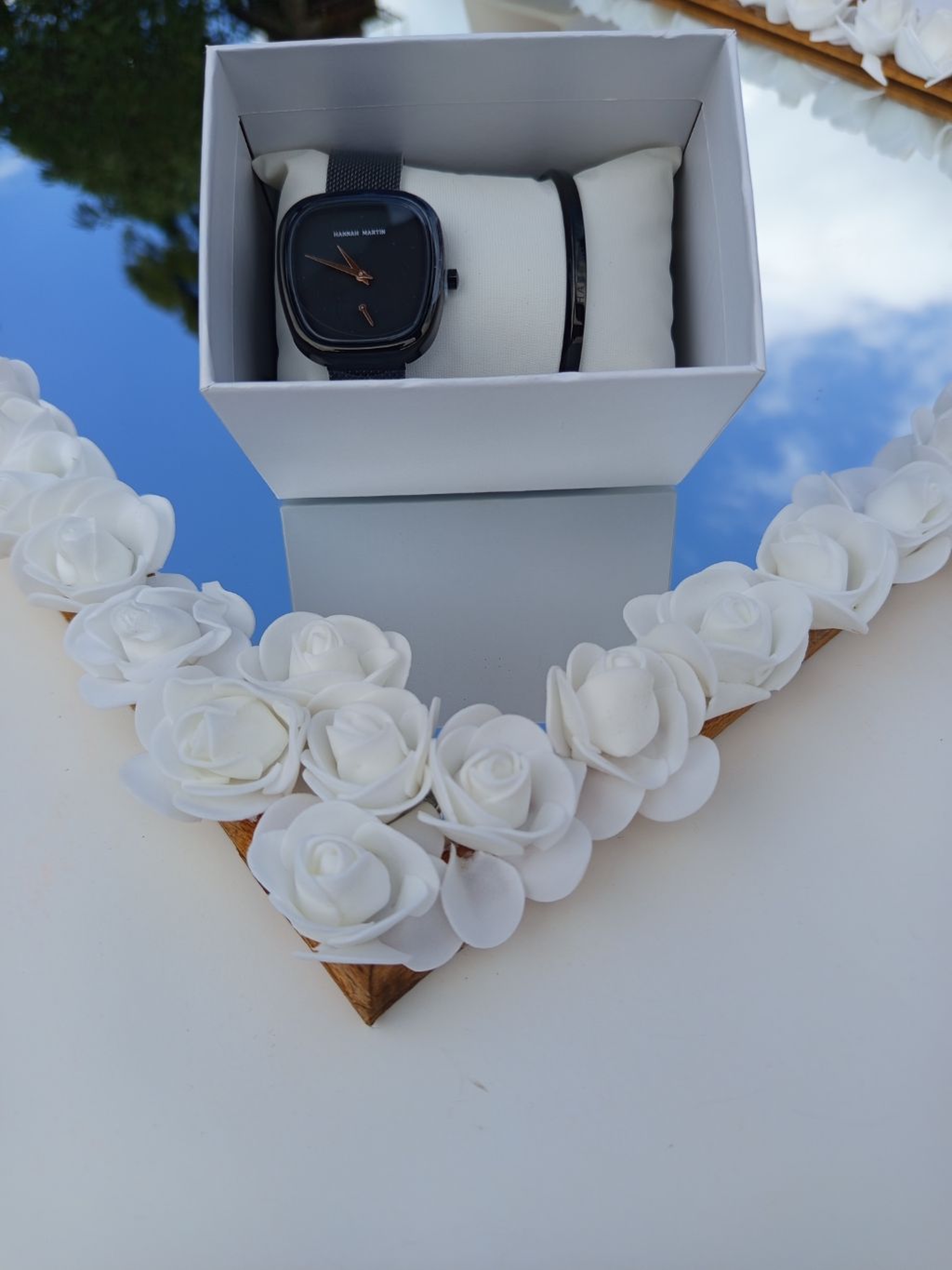 Black Curved Square Hannah Martin Watch with Black Face + Matching Bracelet Set