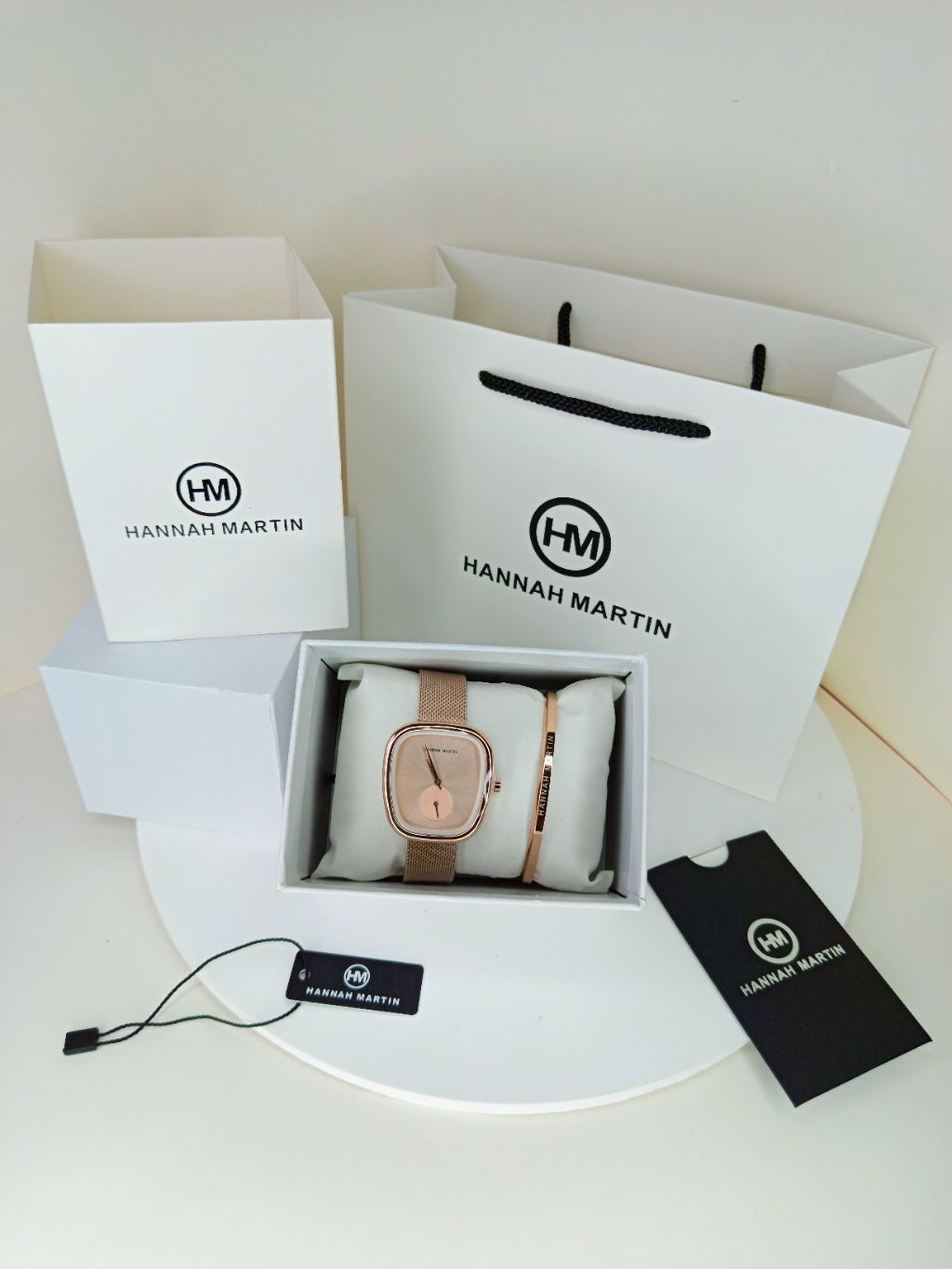 Rose Gold Curved Square Hannah Martin Watch with Rose Gold Face + Matching Bracelet Set
