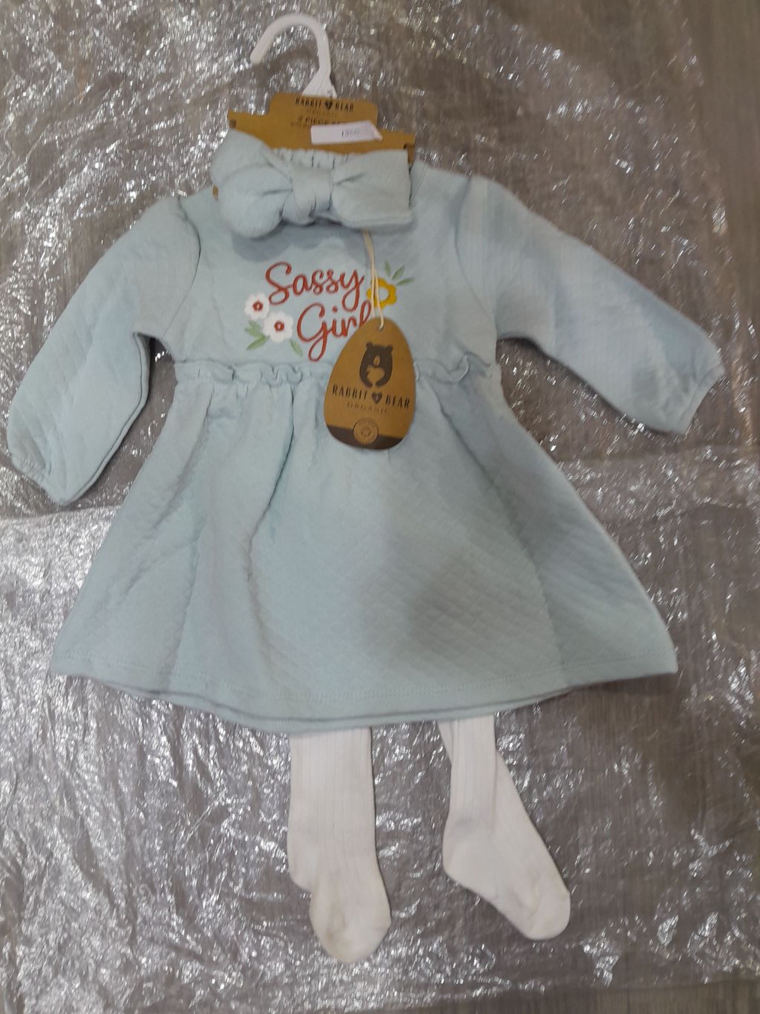 Rabbit Bear Quilted "Sassy Girl" Dress Set (Dress, Tights, & Headband)