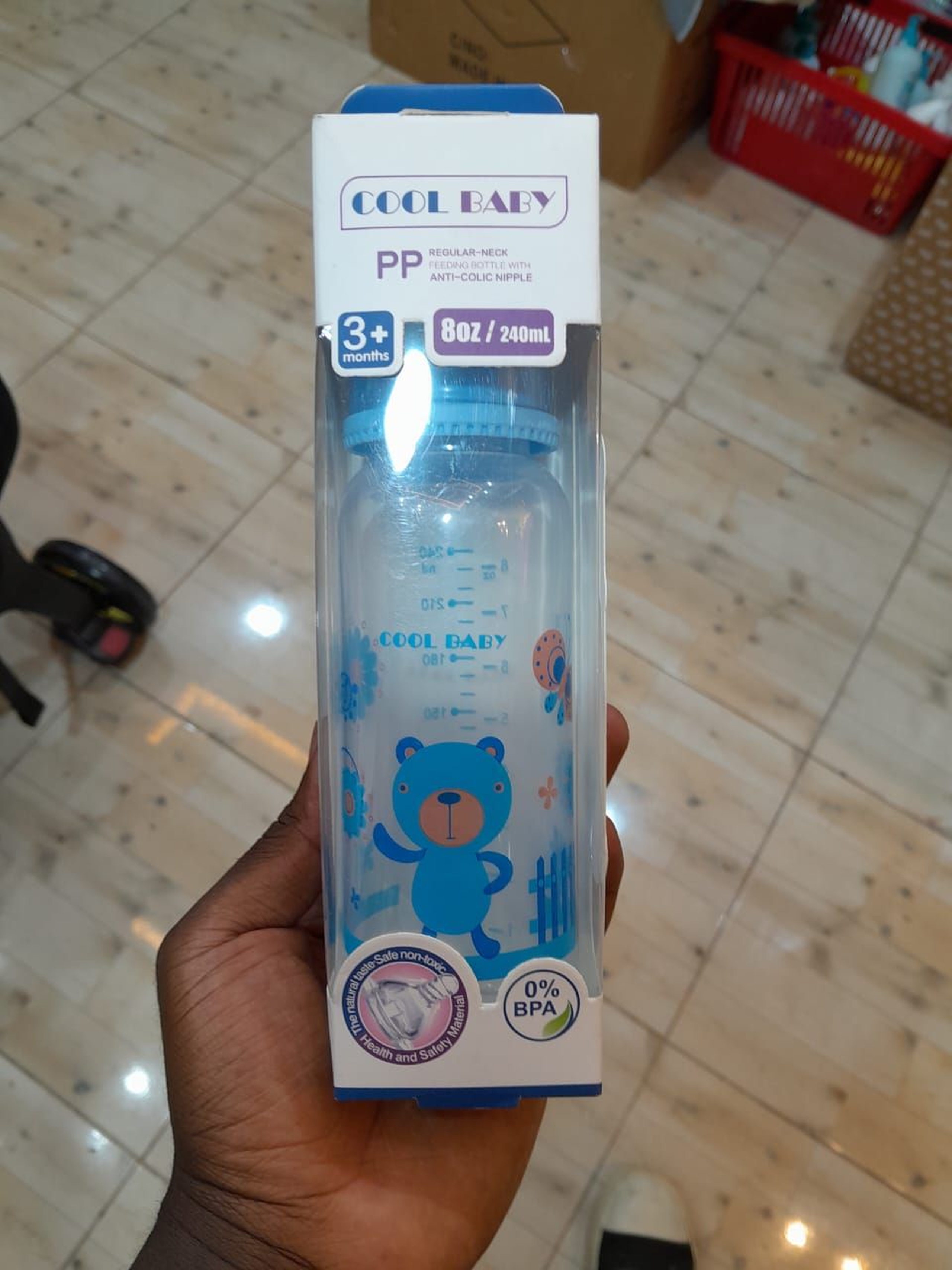 Cool Baby 8oz / 240ml Regular-Neck Anti-Colic Feeding Bottle (3+ Months)