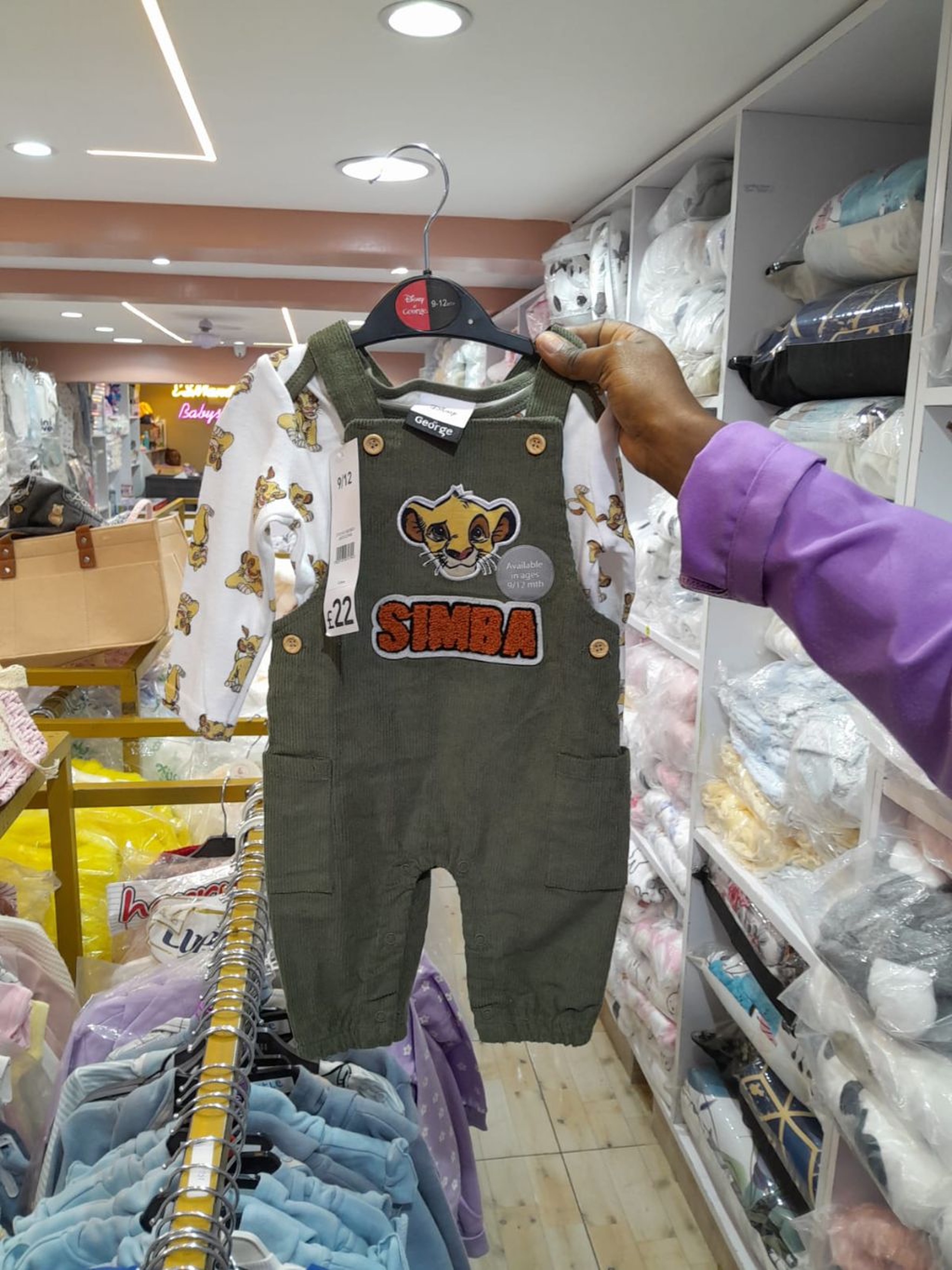 George Disney The Lion King Simba Corduroy Overall Set - Long-Sleeve Top & Green Dungarees