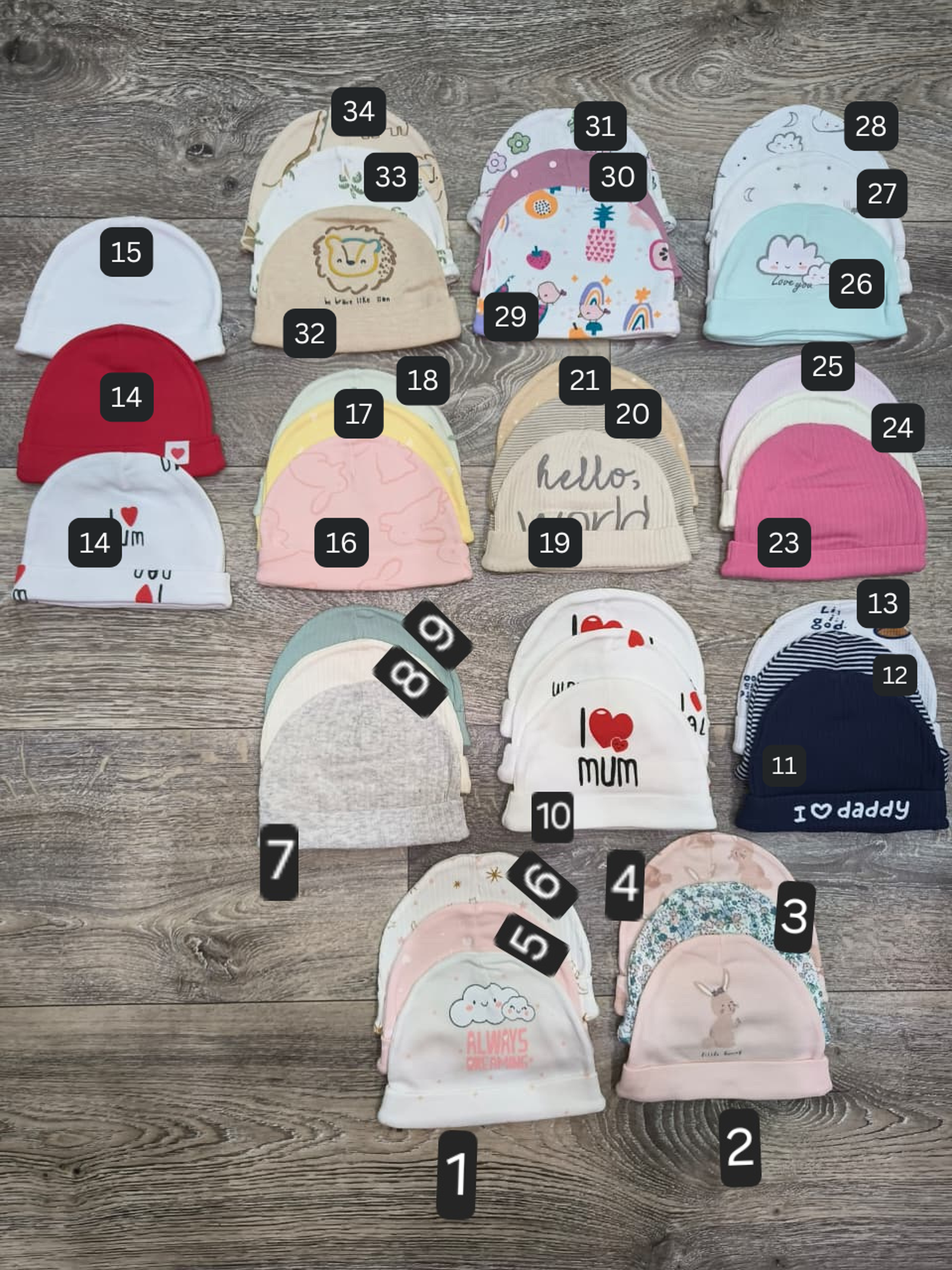 Newborn Cotton Beanie Caps (3-in-1 Set) | Choose Your Designs