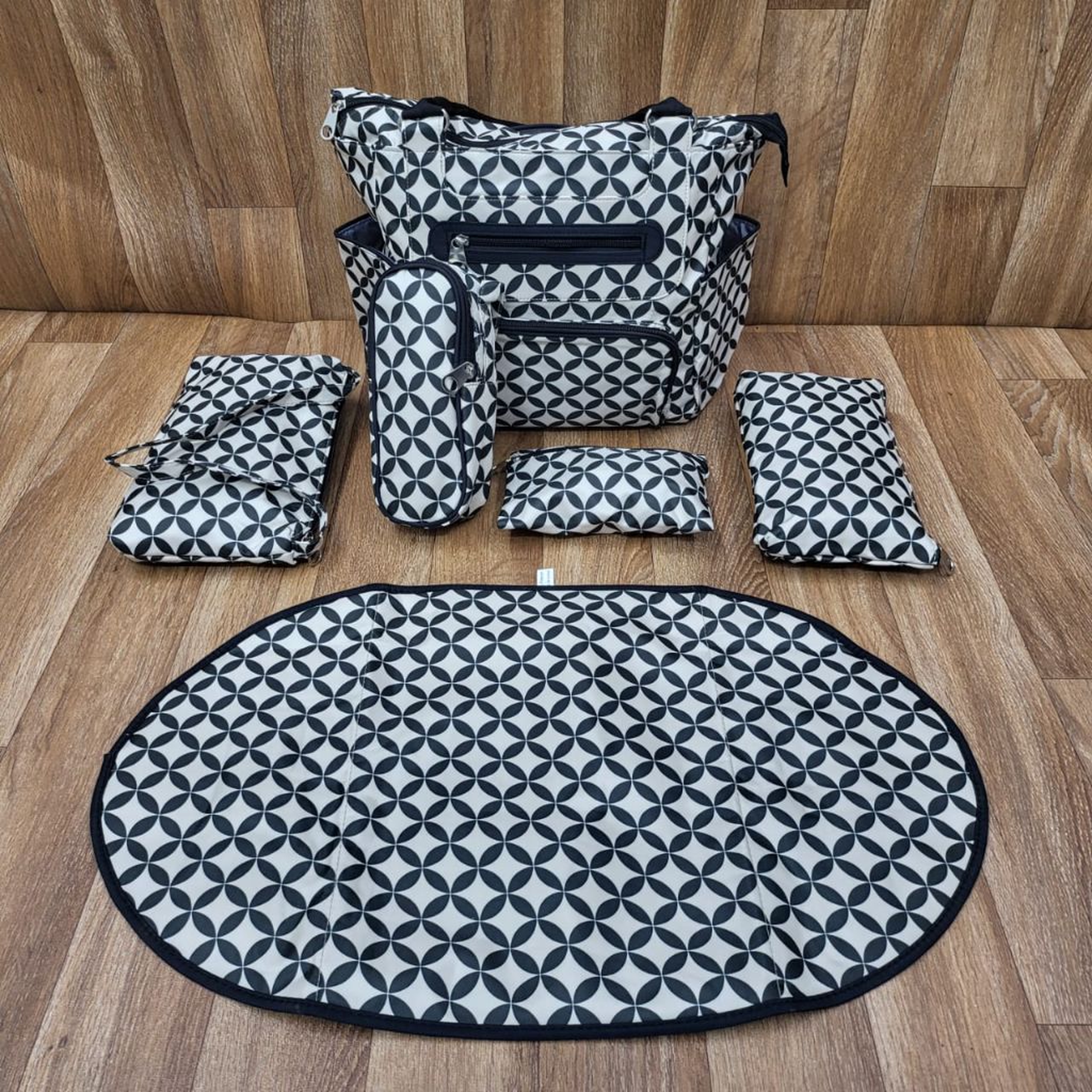 6-Piece Baby Diaper Bag Set | Geometric Pattern Travel Tote