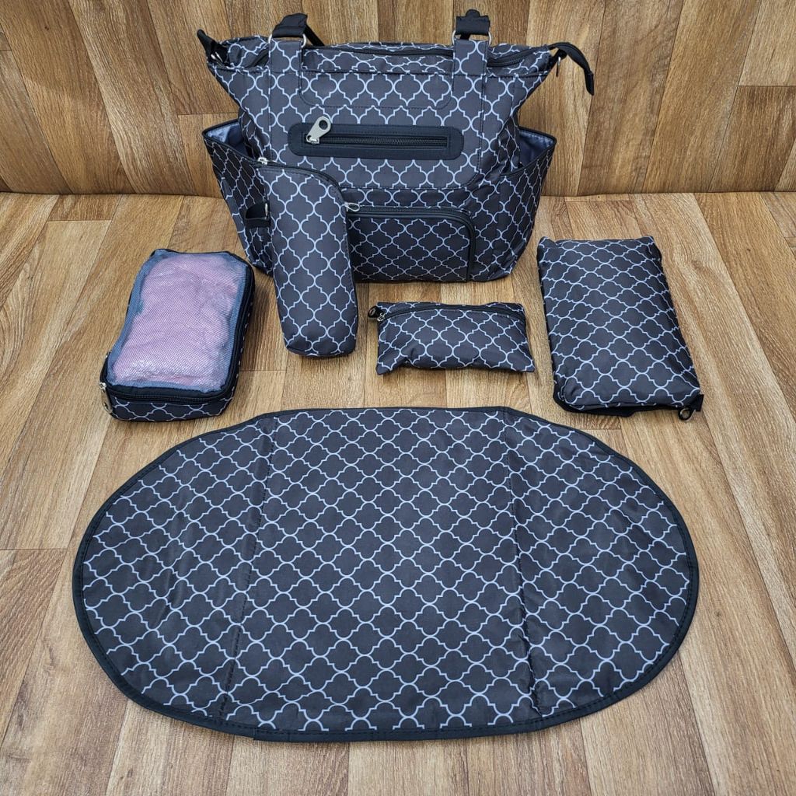 6-Piece Baby Diaper Bag Set | Geometric Pattern Travel Tote