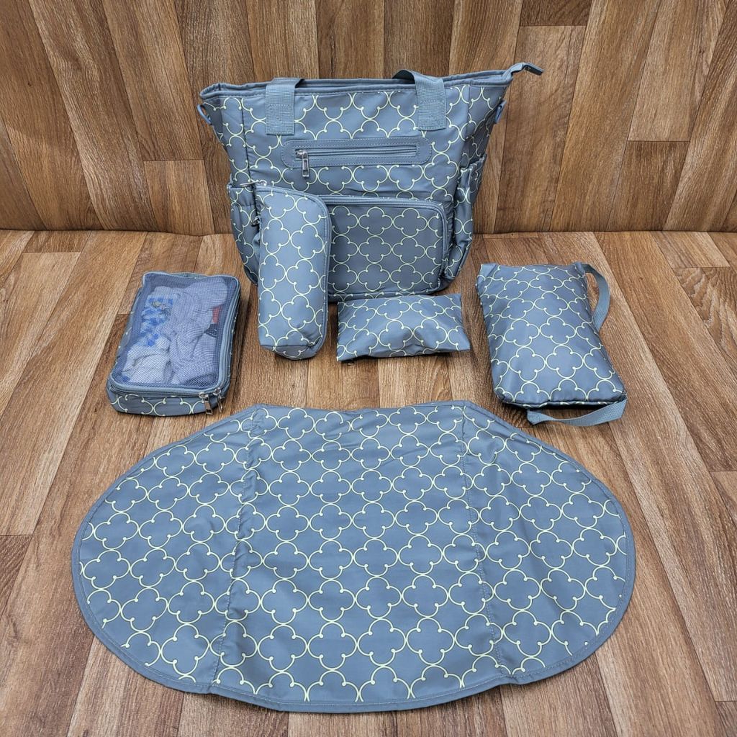 6-Piece Baby Diaper Bag Set | Geometric Pattern Travel Tote