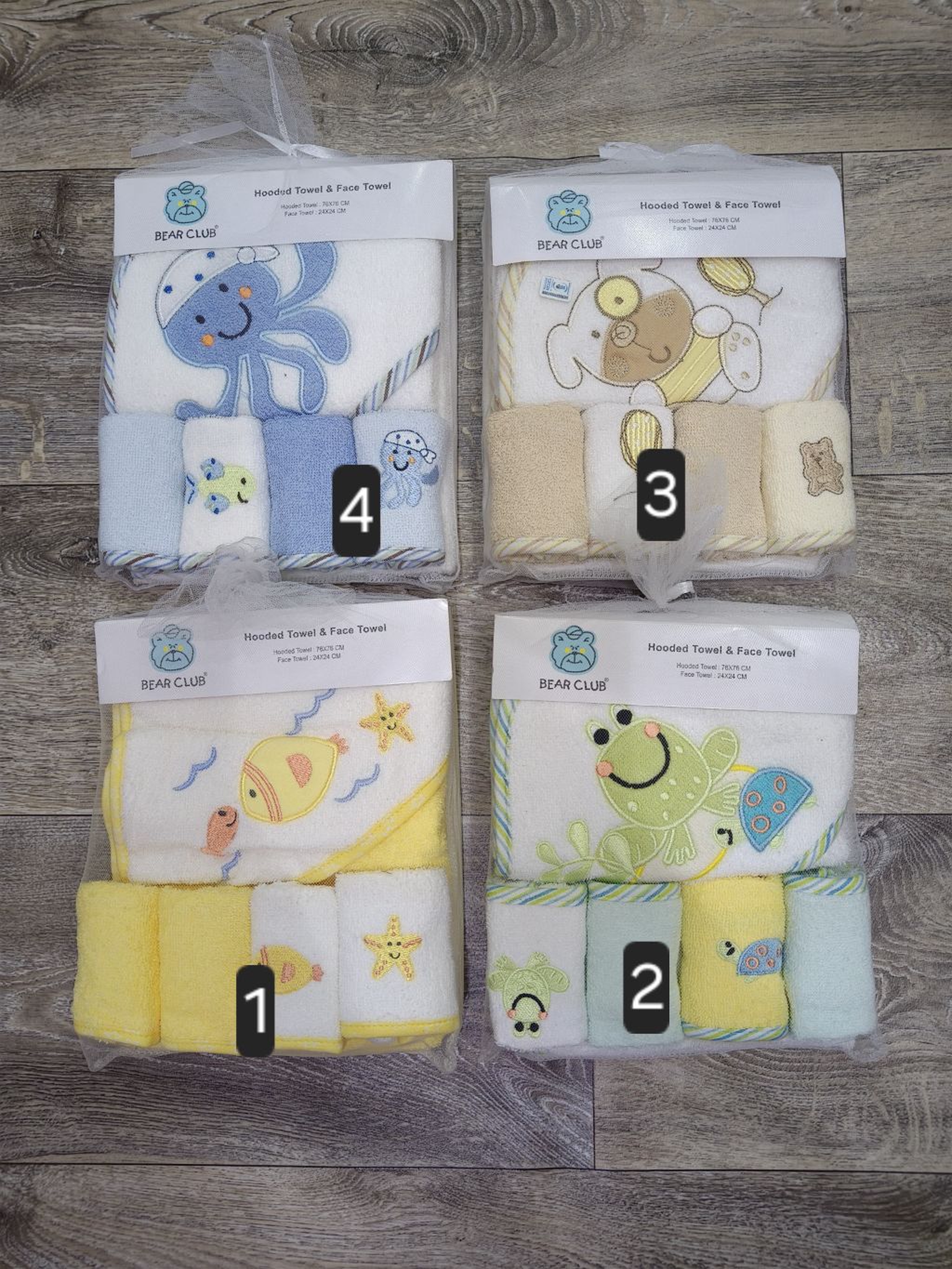BEAR CLUB Hooded Baby Towel & 4-Piece Washcloth Set