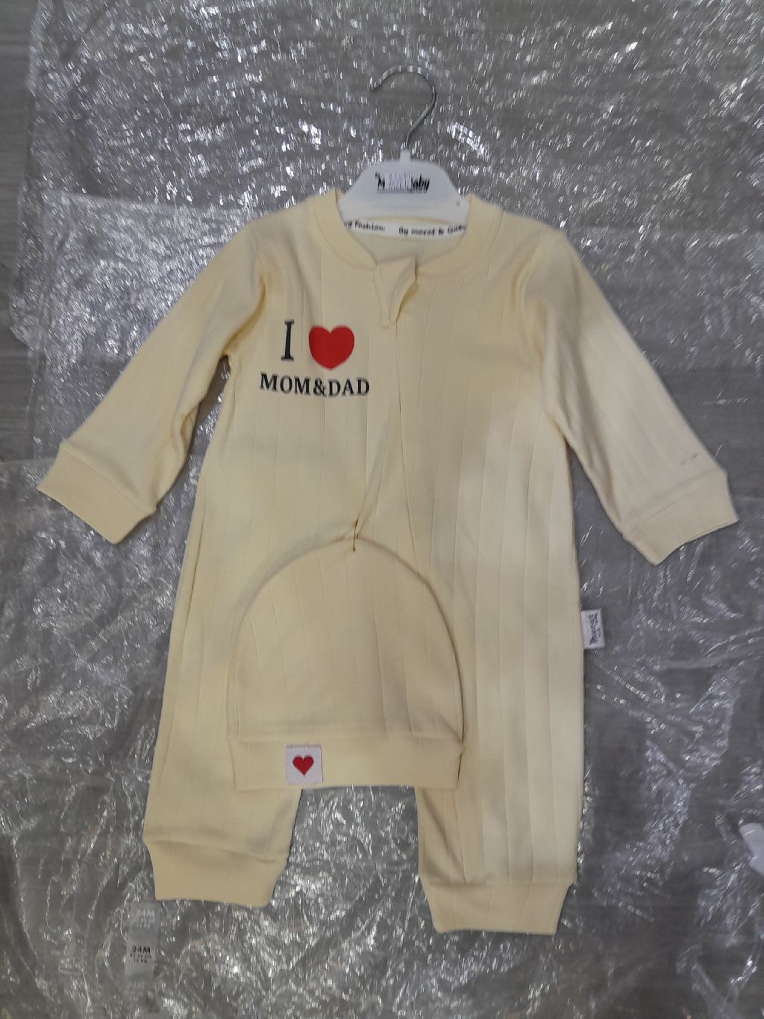 Newborn "I Love Mom & Dad" Full-Zip Ribbed Romper & Cap Set