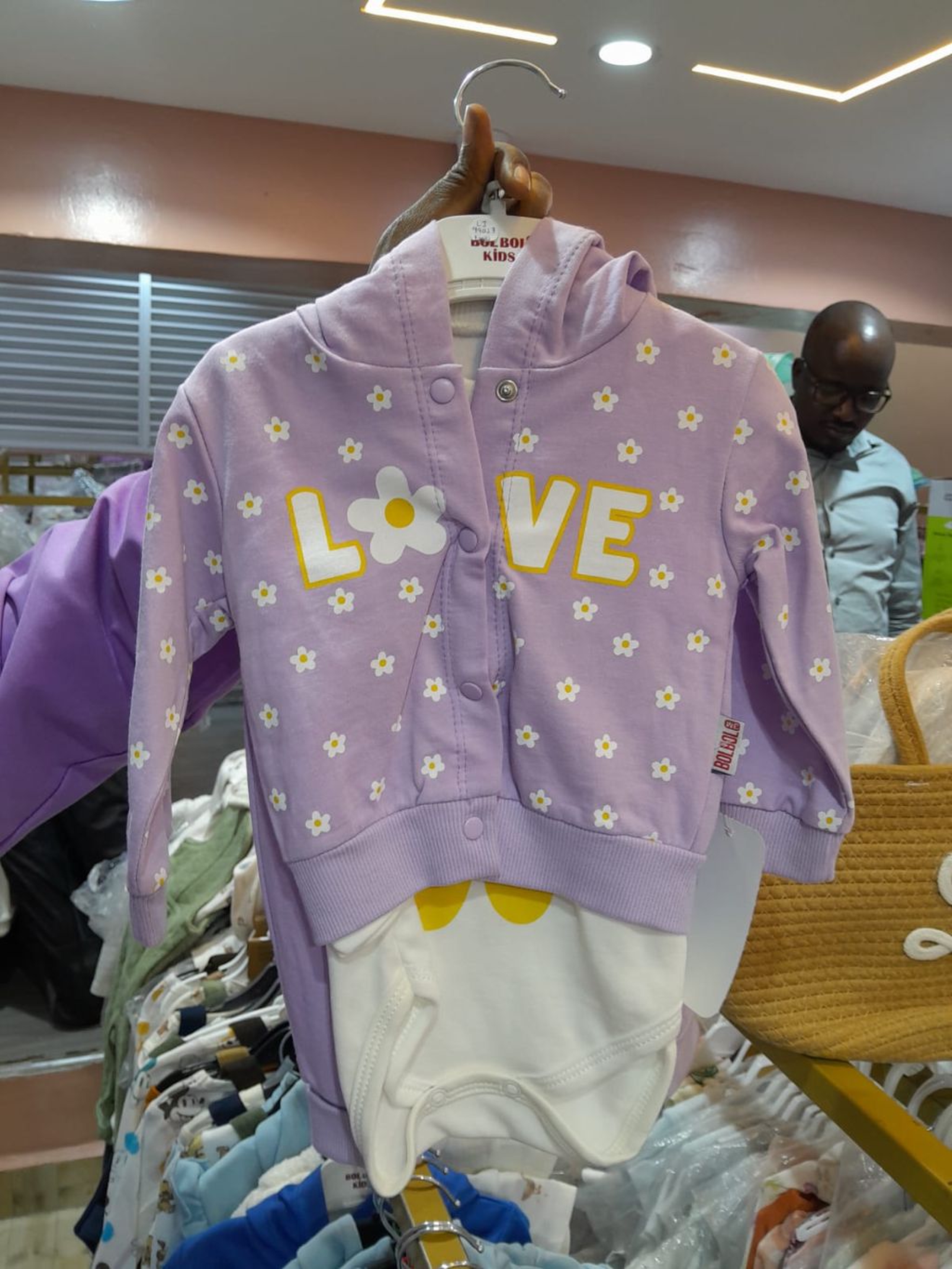 BolBol Kids 3-Piece Floral 'LOVE' Outfit Set - Lilac Daisy Hoodie, Trousers, and Bodysuit