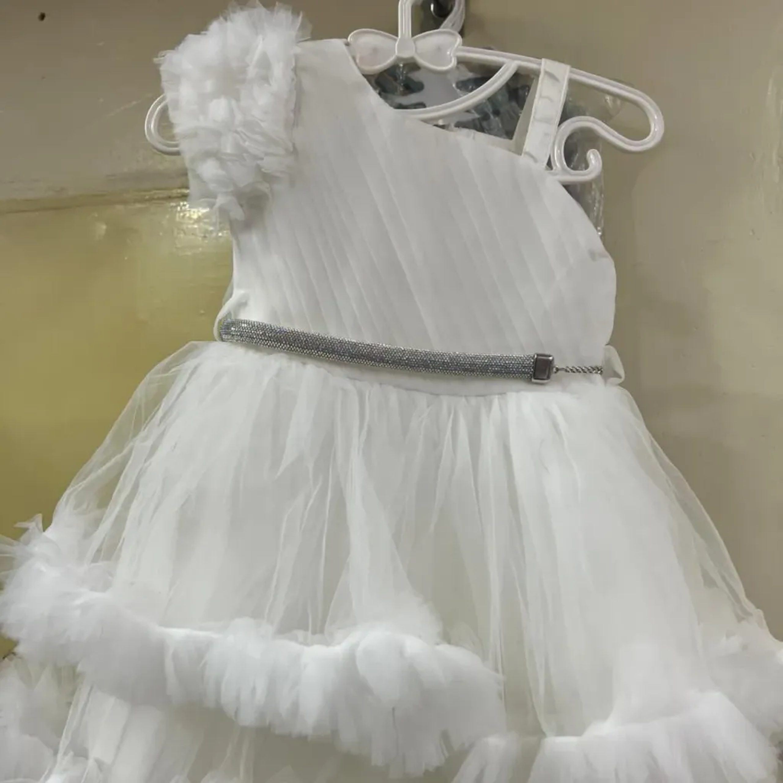 Luxury Baby Girl Tulle & Ruffle Dress - Sparkle Belt & Flower Detail