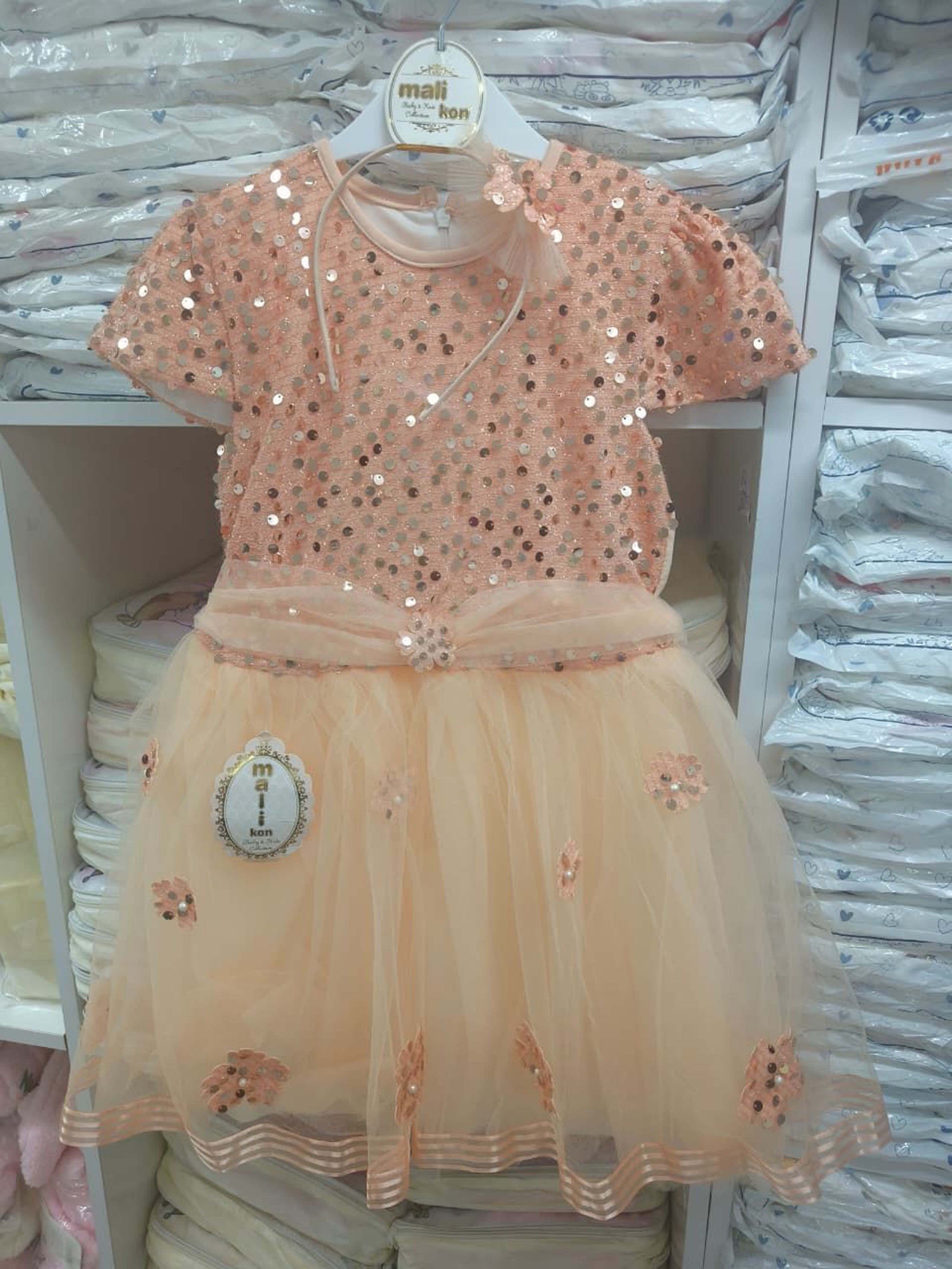 Girls' Pink Sequin Bodice and White Tulle Flower Party Dress