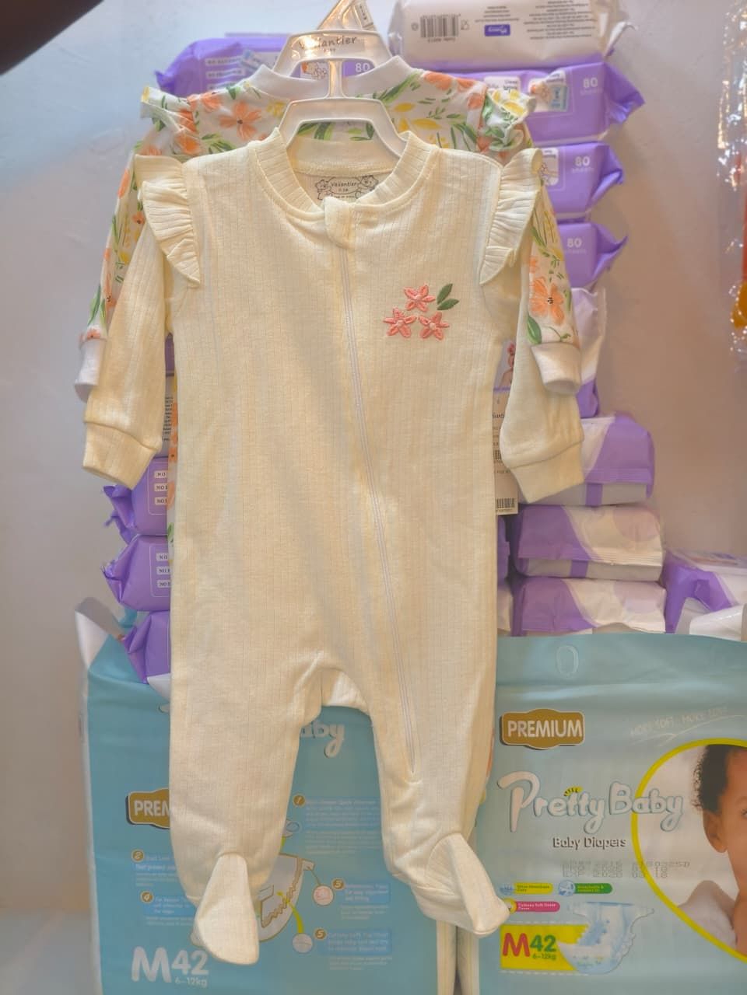Infant Romper with Ruffle Shoulders and Floral Embroidery / Romper Sets