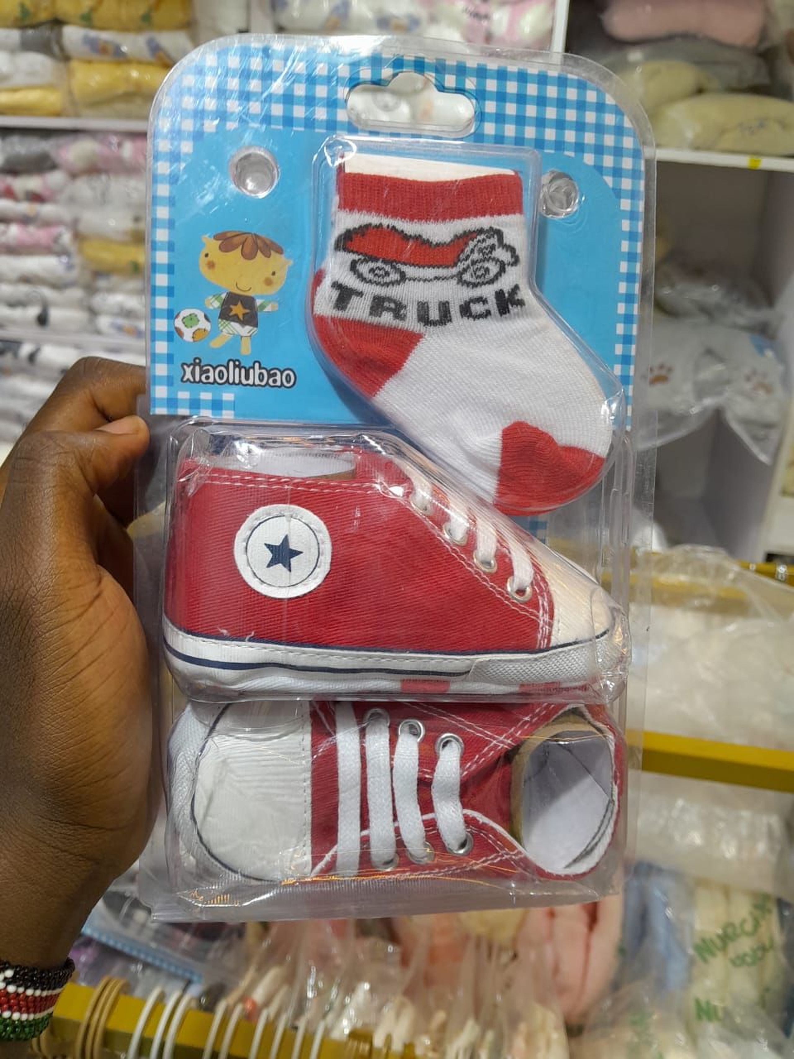 Red Canvas High-Top Baby Sneakers and Truck Print Socks Gift Set - Boy/Unisex