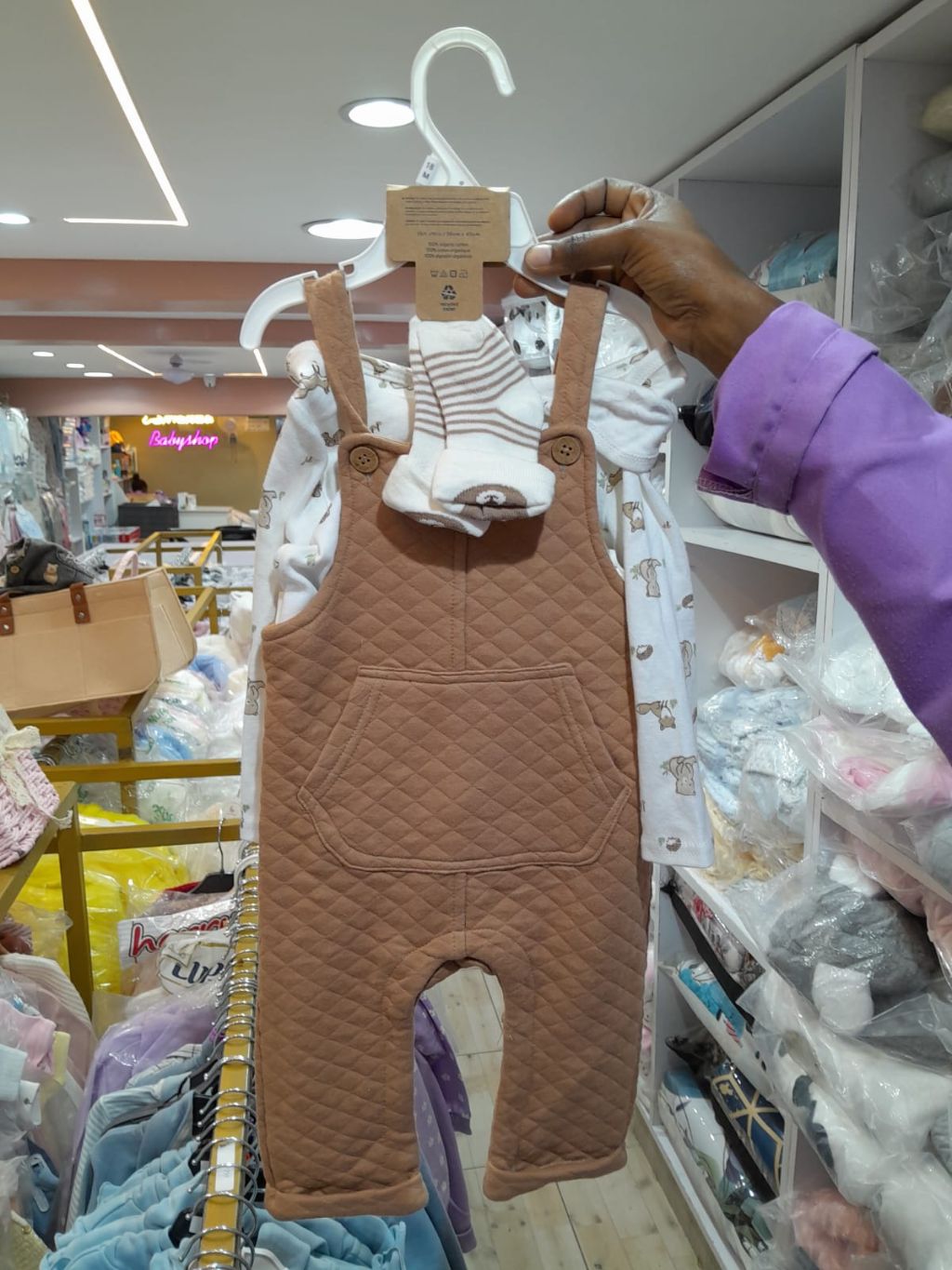 Quilted Corduroy-Look Baby Overall / Dungaree Outfit - Soft, Warm Jumpsuit with Matching Shirt & Socks