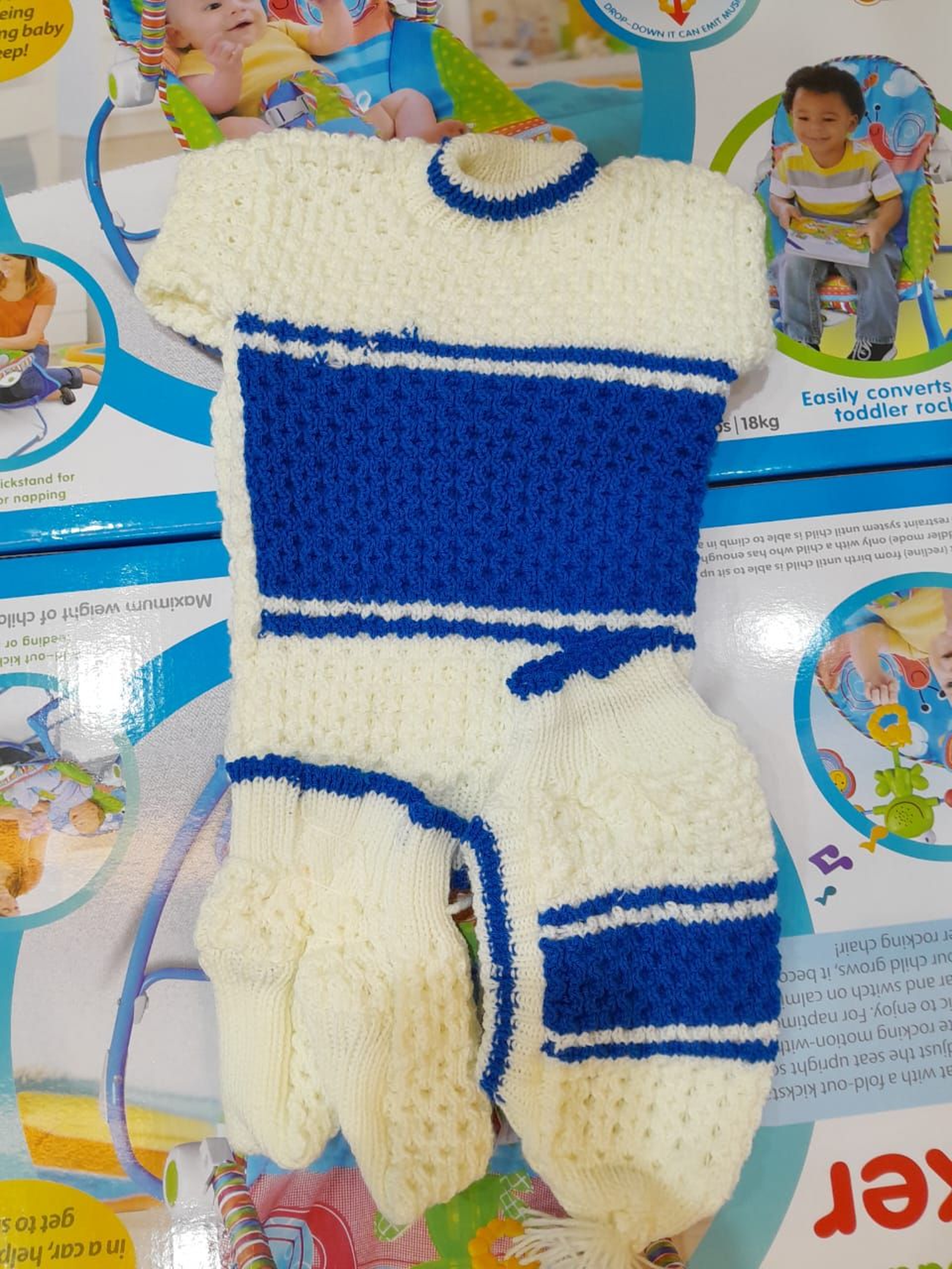 Vintage-Style Knitted Baby Romper Set - Cream & Red 'Nice Baby' Outfit with Matching Booties