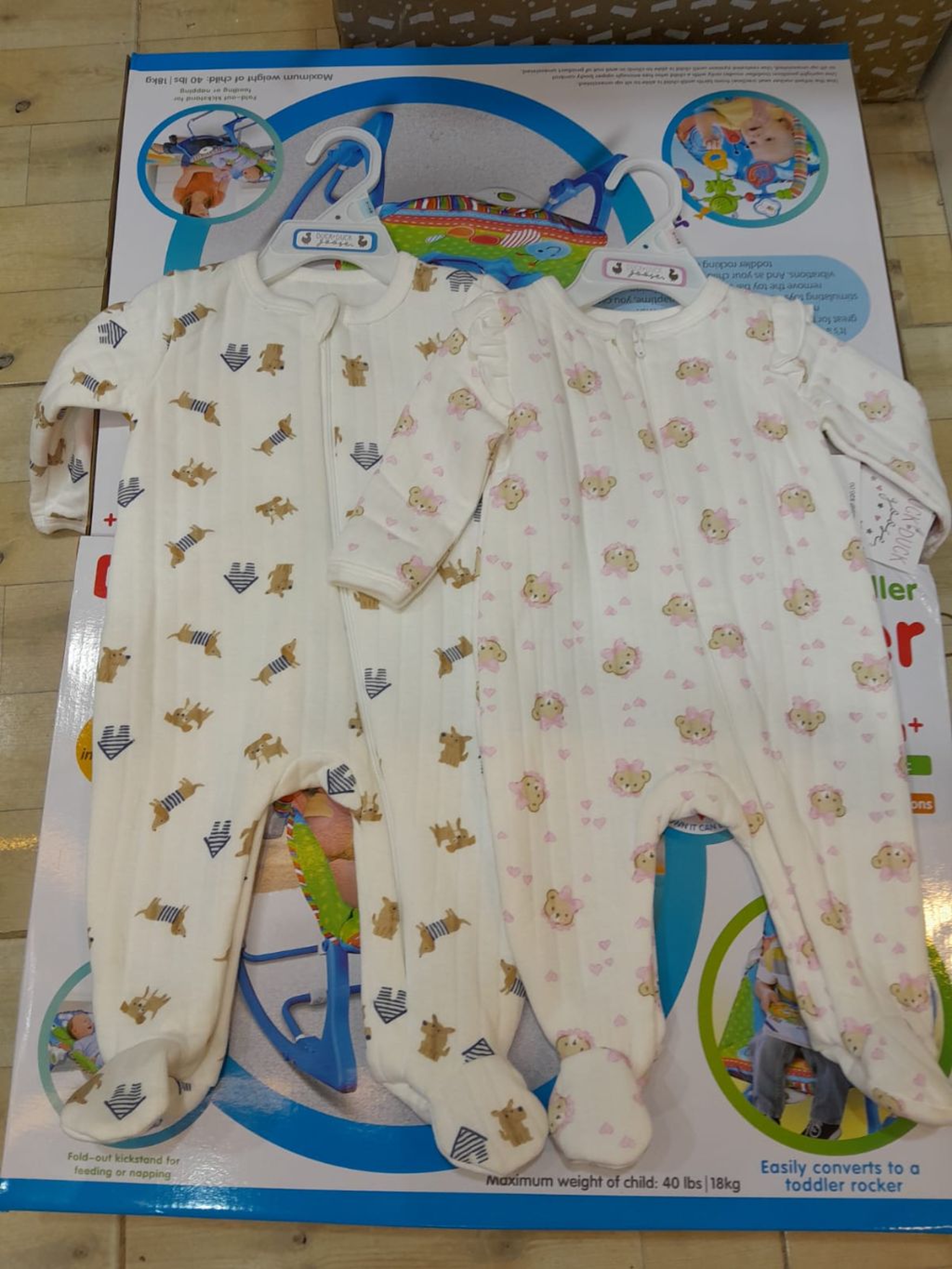 Cozy Animal Print Footed Sleepers 2-Pack - Bear Bows and Puppy Dog Ribbed Onesies