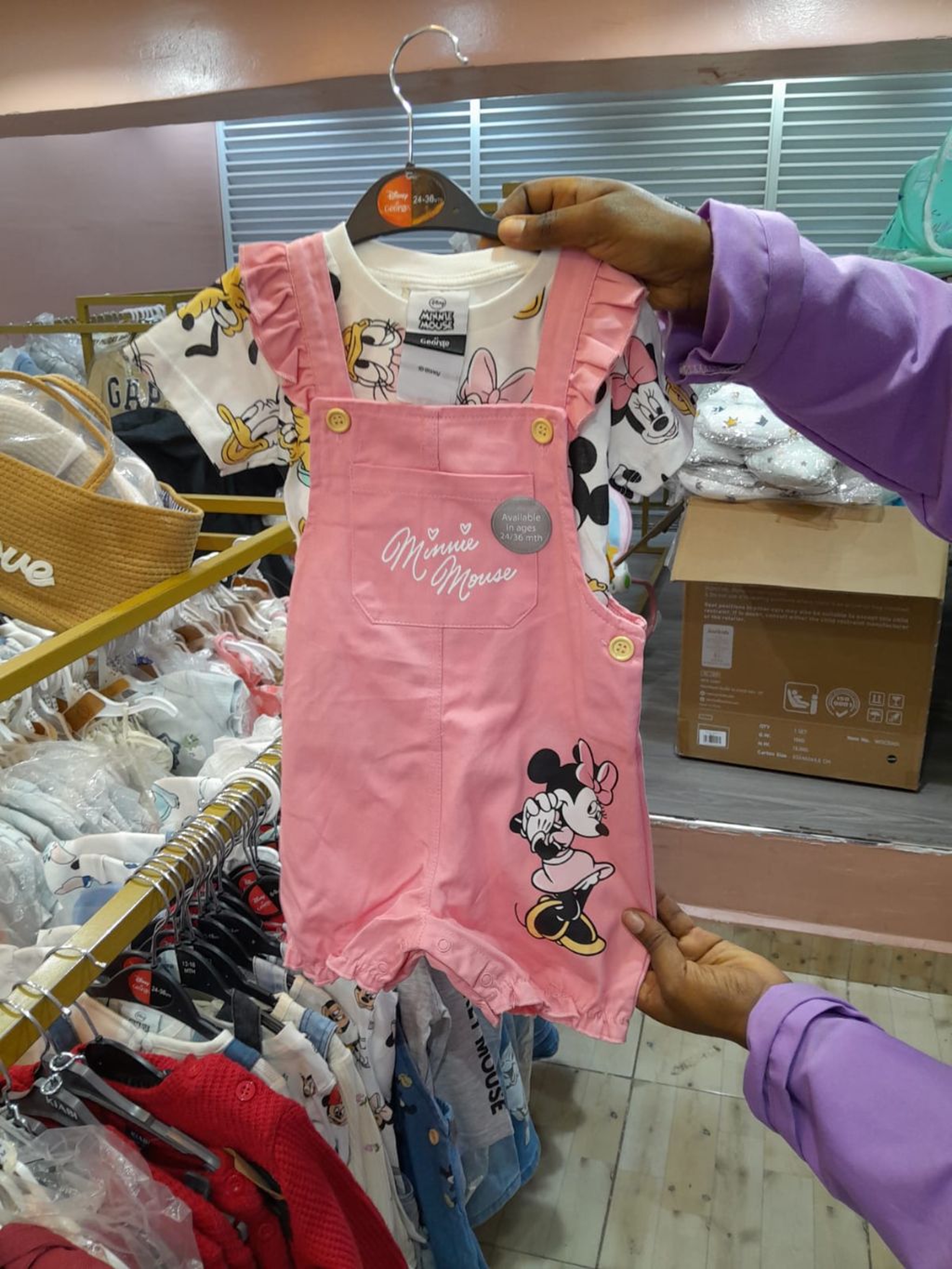 Disney Minnie Mouse Dungaree & T-Shirt Set - Pink Romper with Ruffle Sleeves (24-36 Months)