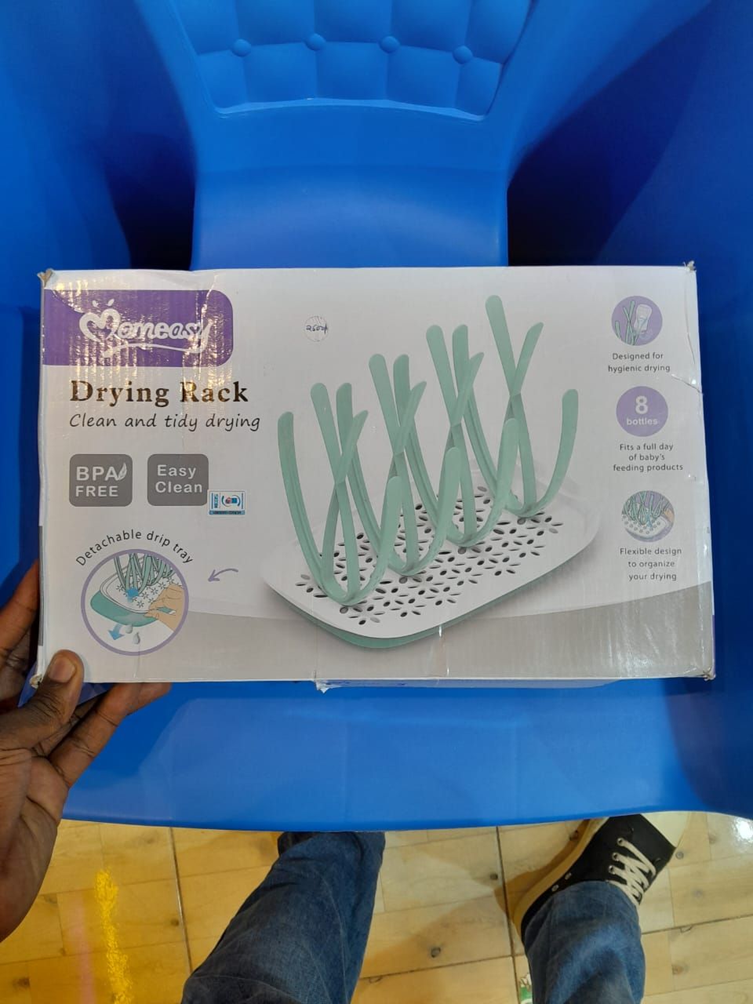 MomEasy 8-Bottle Baby Feeding Drying Rack with Detachable Drip Tray (BPA Free)