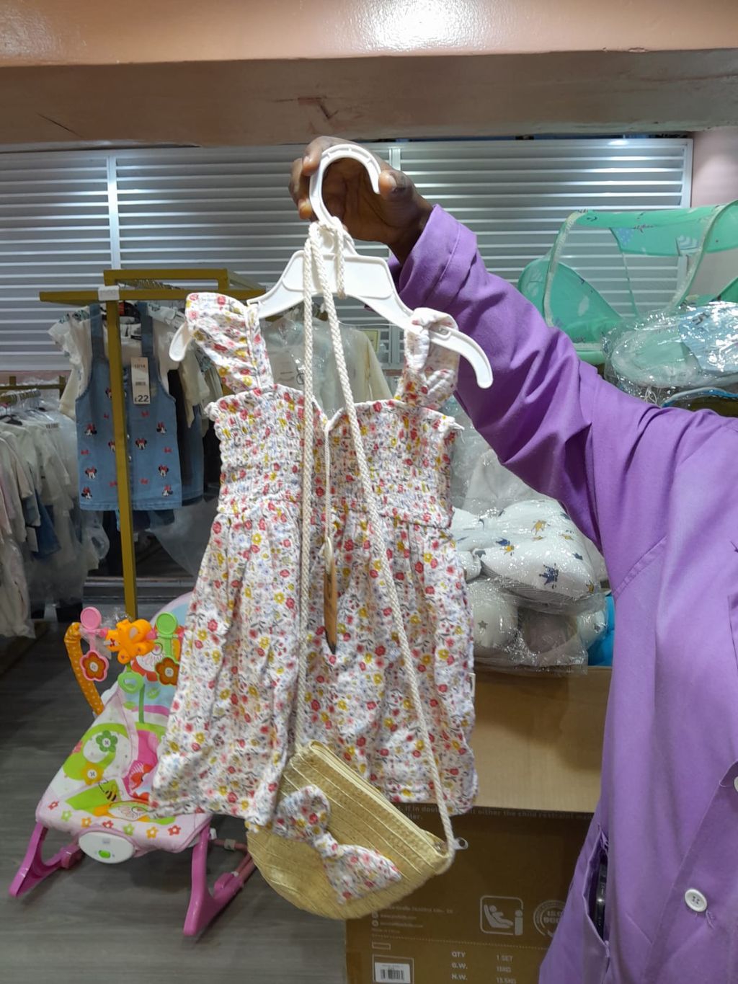 Rabbit Bear Toddler Pink Shirred Dress with Starfish Print - Complete with Matching Bow Bag