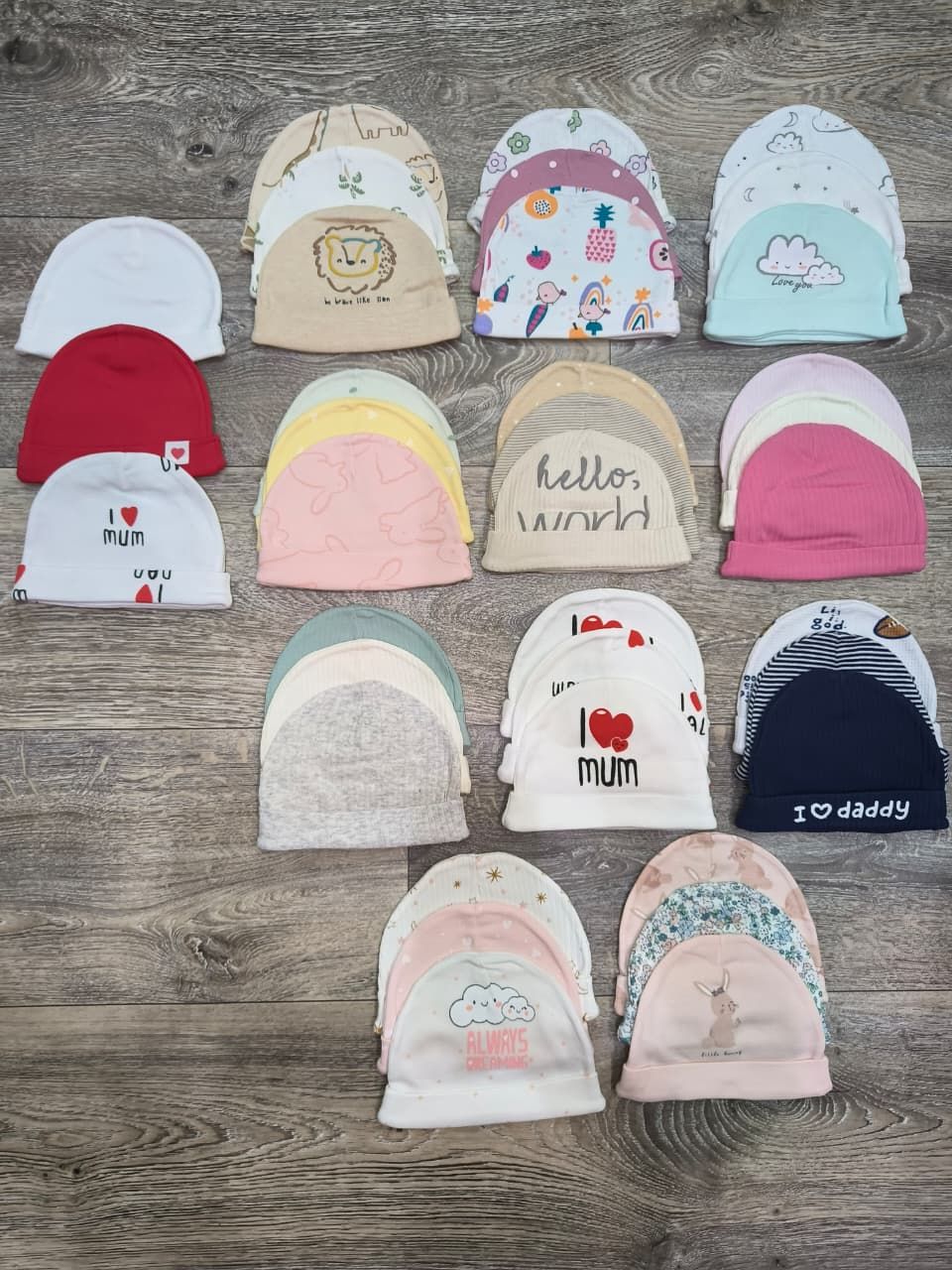 Newborn Cotton Beanie Caps (3-in-1 Set) | Choose Your Designs