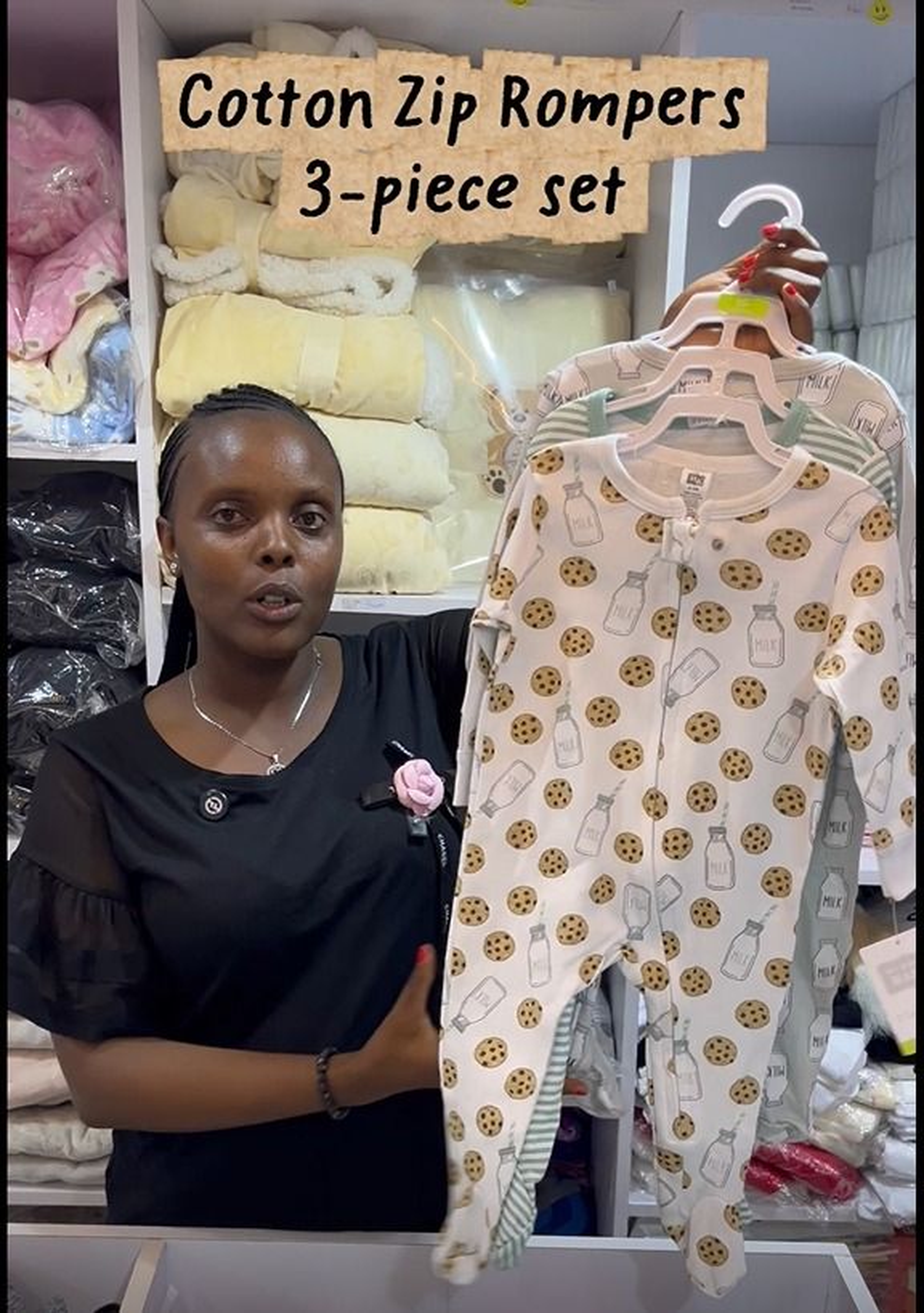 Cotton zip rompers 3 piece set