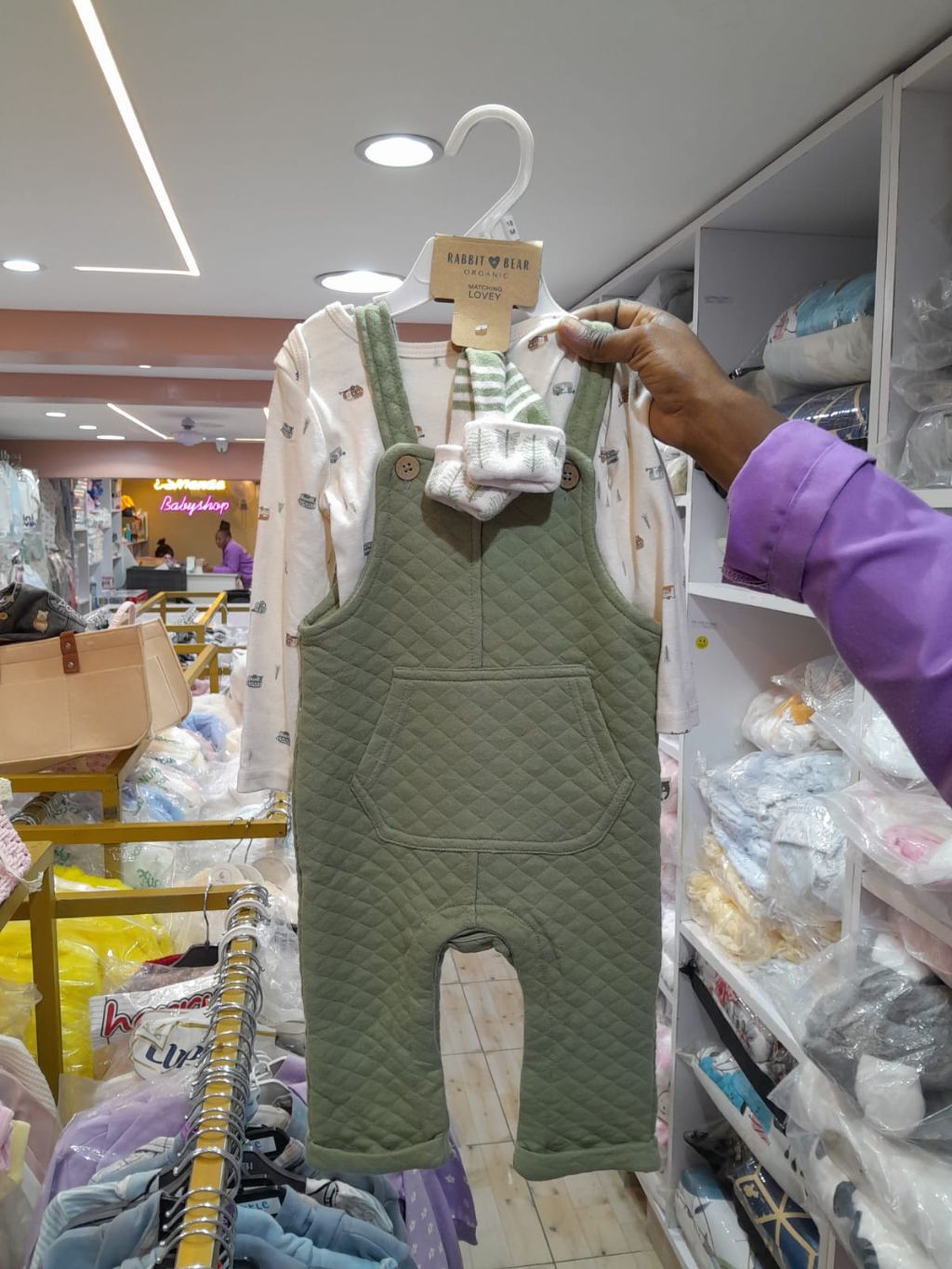 Quilted Corduroy-Look Baby Overall / Dungaree Outfit - Soft, Warm Jumpsuit with Matching Shirt & Socks