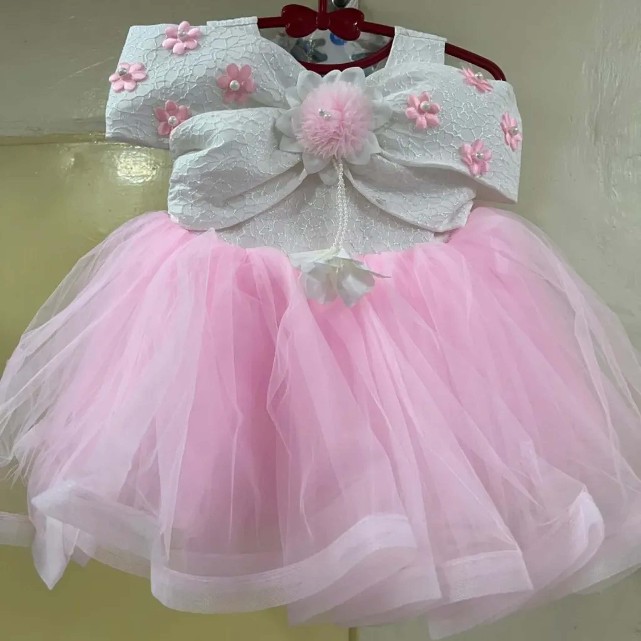 Luxury Baby Girl Tulle & Ruffle Dress - Sparkle Belt & Flower Detail