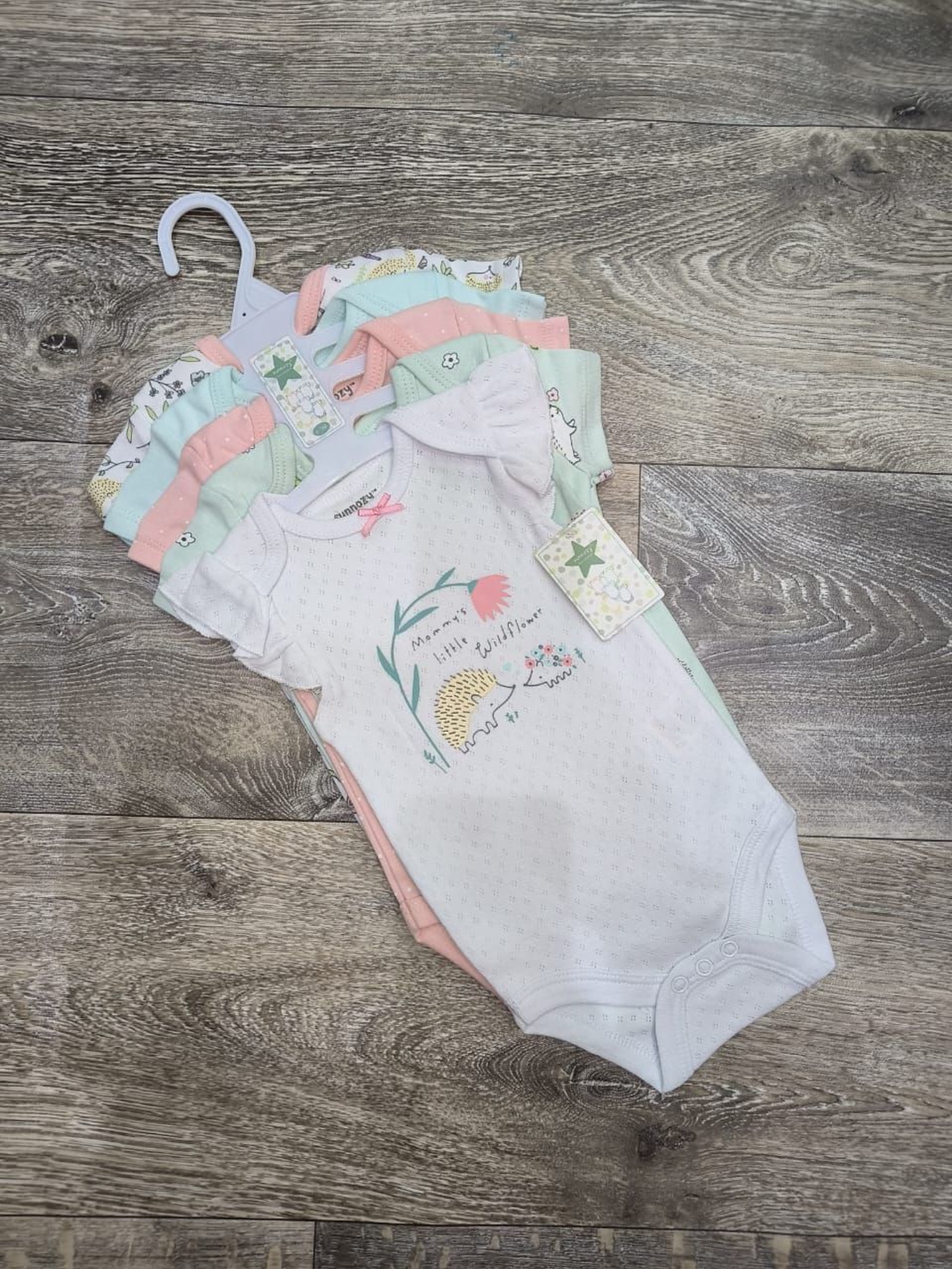 5-Pack Baby Girl Bodysuits with Flutter Sleeves - 'Mommy's Little Wildflower' Hedgehog Set