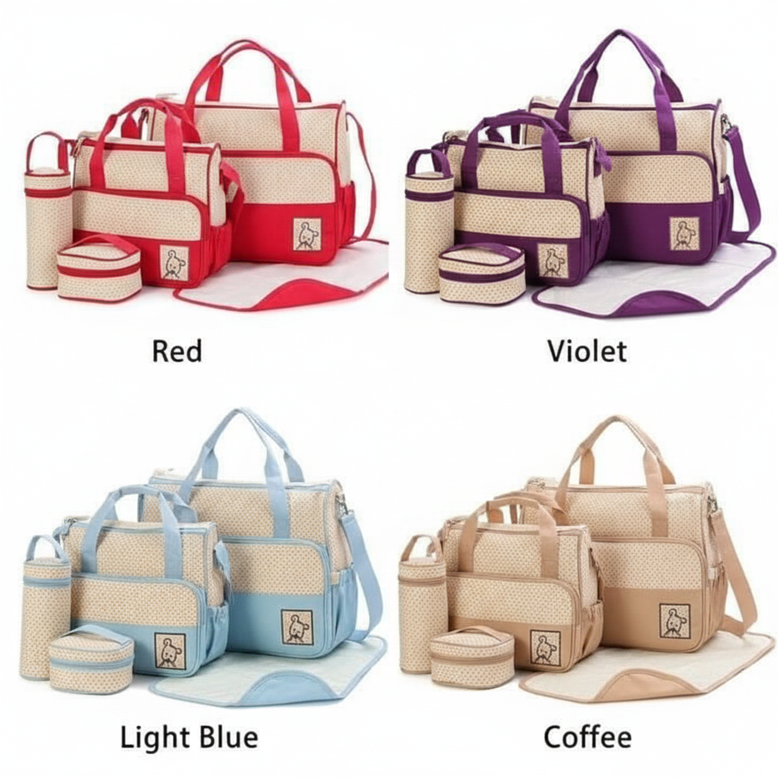5-in-1 Multi-Piece Baby Diaper Bag Set - Tote, Cooler, & More