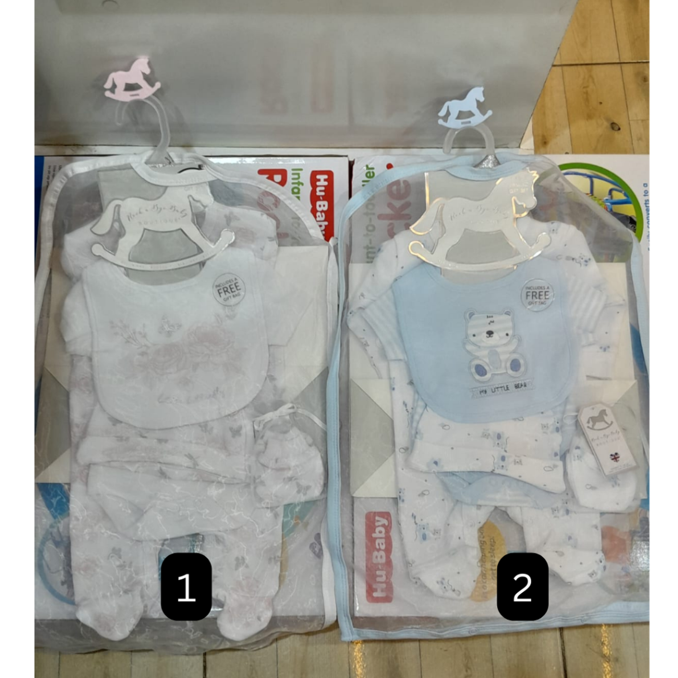 Newborn Receiving Gift Set (2 Styles) - 7-Piece Floral Pink or Blue Bear Theme Layette Kits