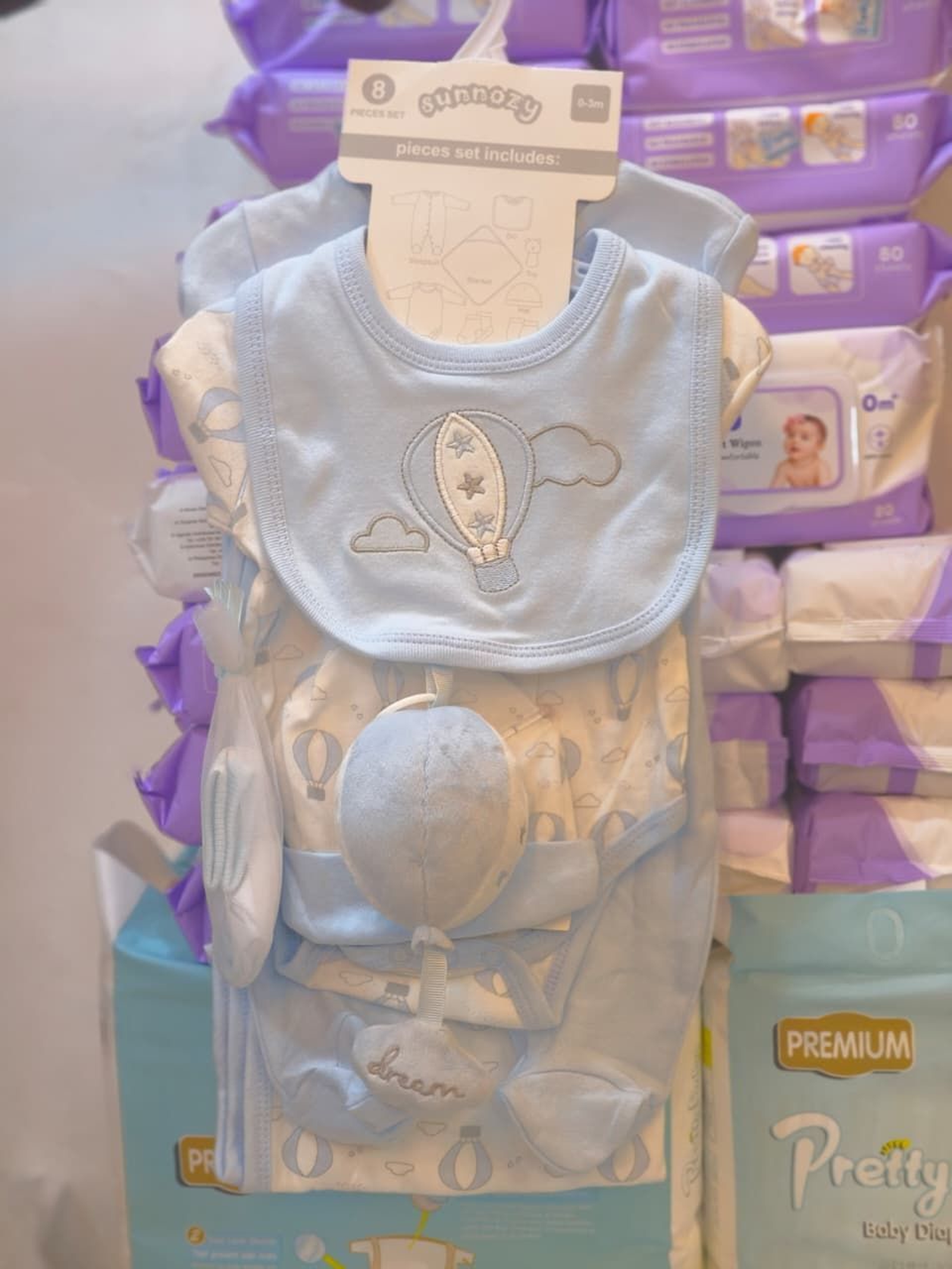 8-Piece Set: Onesie, Hat, Mitts, Bib, & More