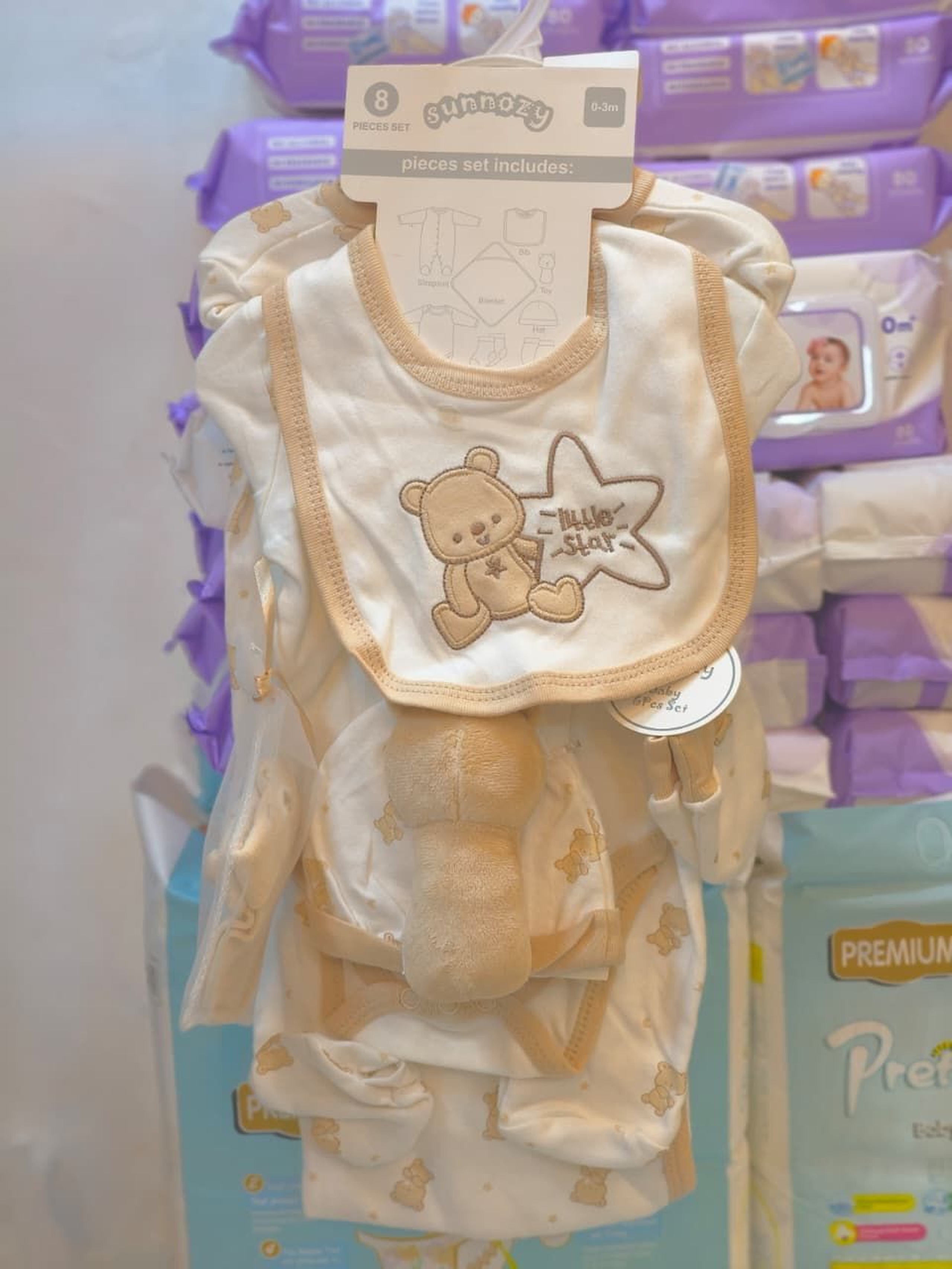8-Piece Set: Onesie, Hat, Mitts, Bib, & More