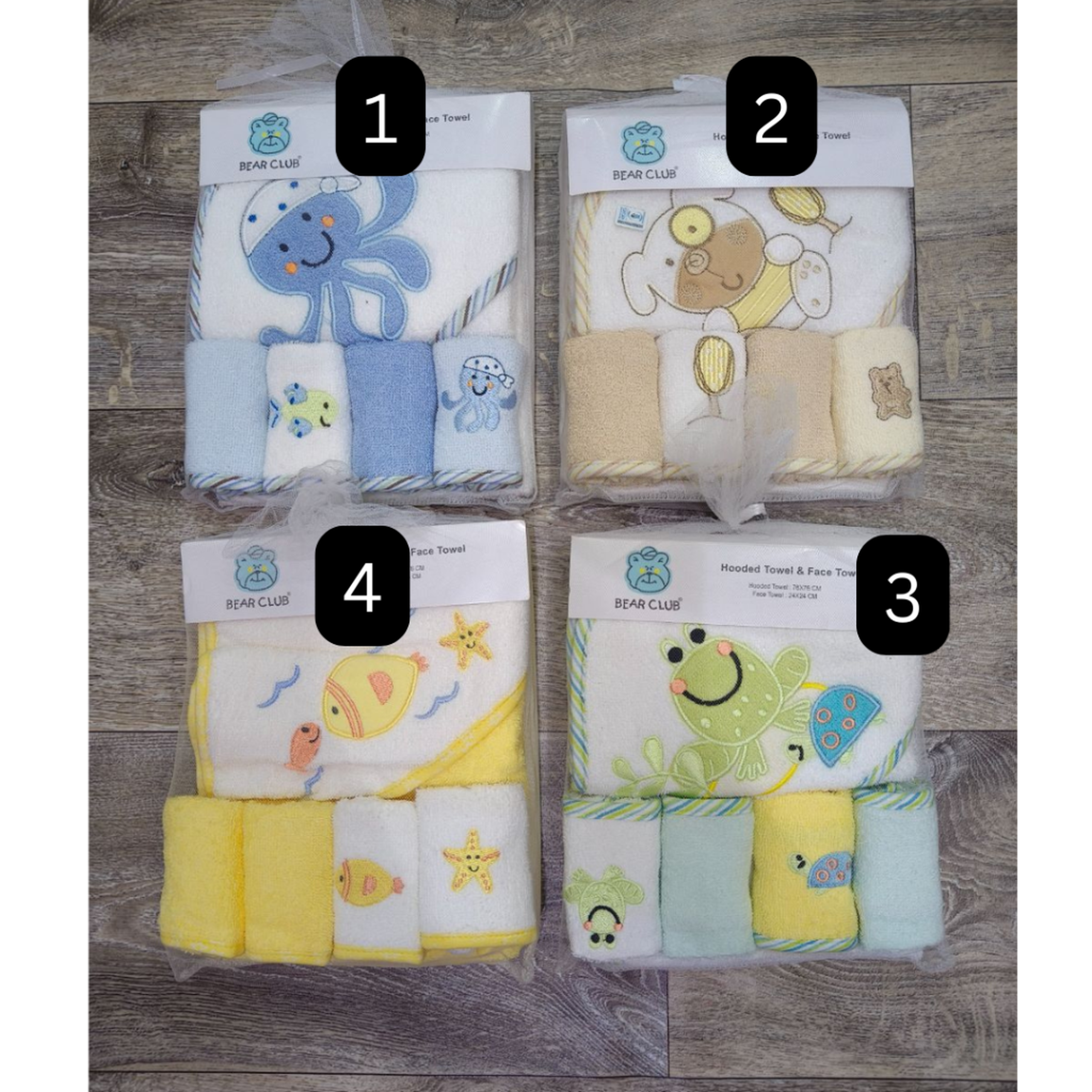  3 Hooded Towels & 3 Washcloths  