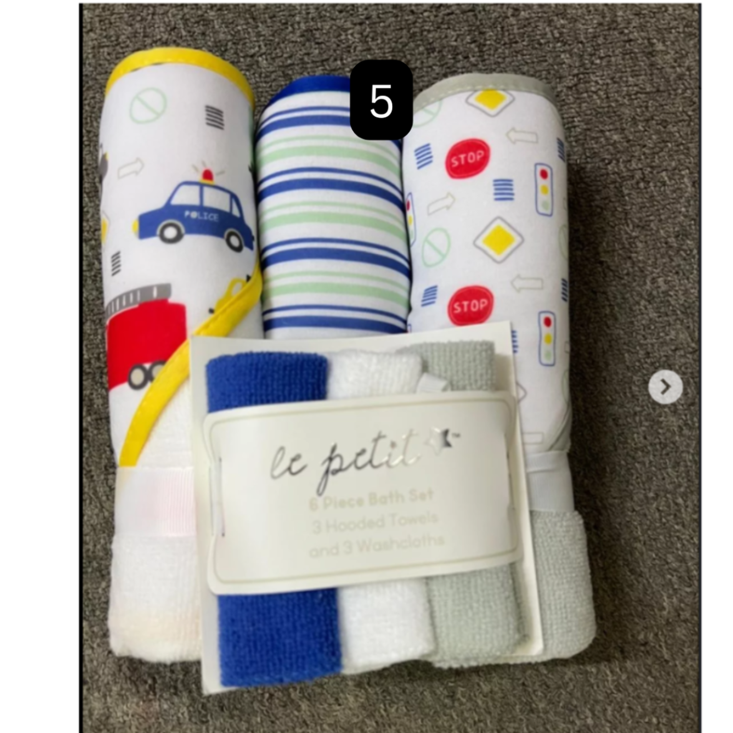  3 Hooded Towels & 3 Washcloths  
