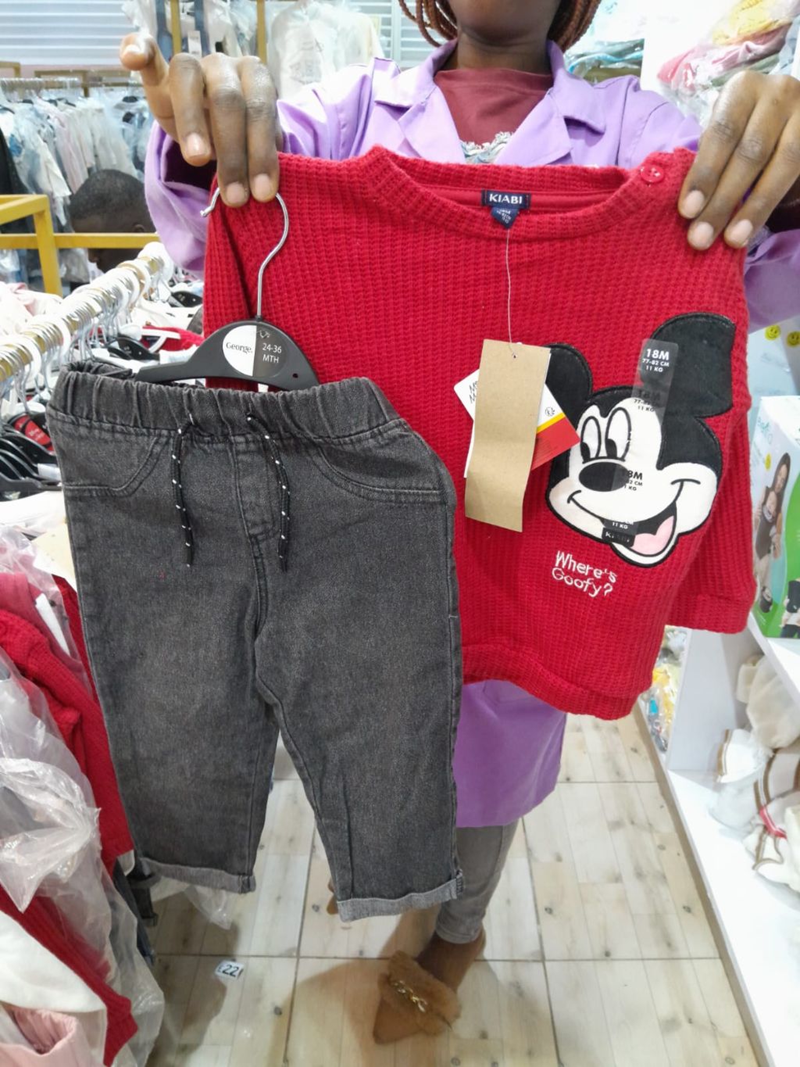 Disney Mickey Mouse Sweater & Jeans Outfit Set - Long Sleeve Top & Denim Trousers (18M)