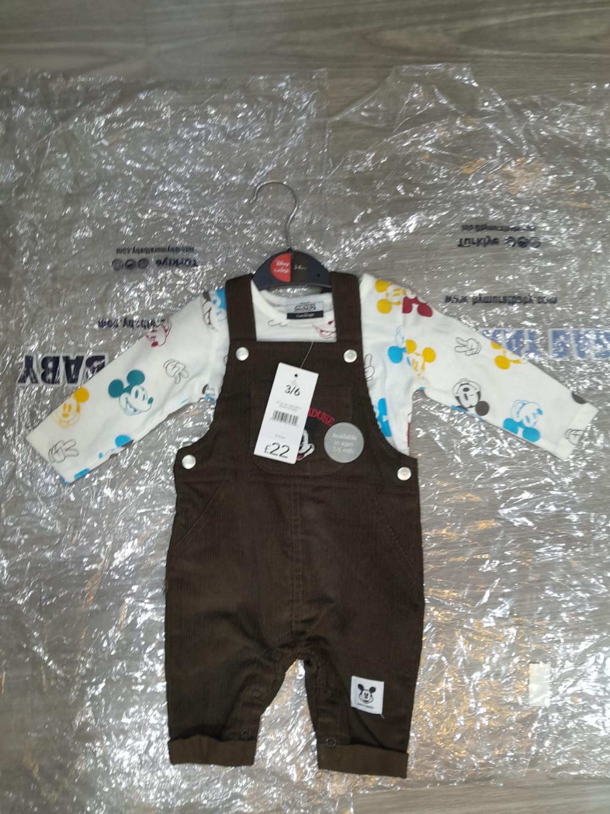 Disney Mickey Mouse 2-Piece Cord Dungaree & Print Top Set Baby Boy Mickey Mouse Brown Corduroy Overalls Outfit