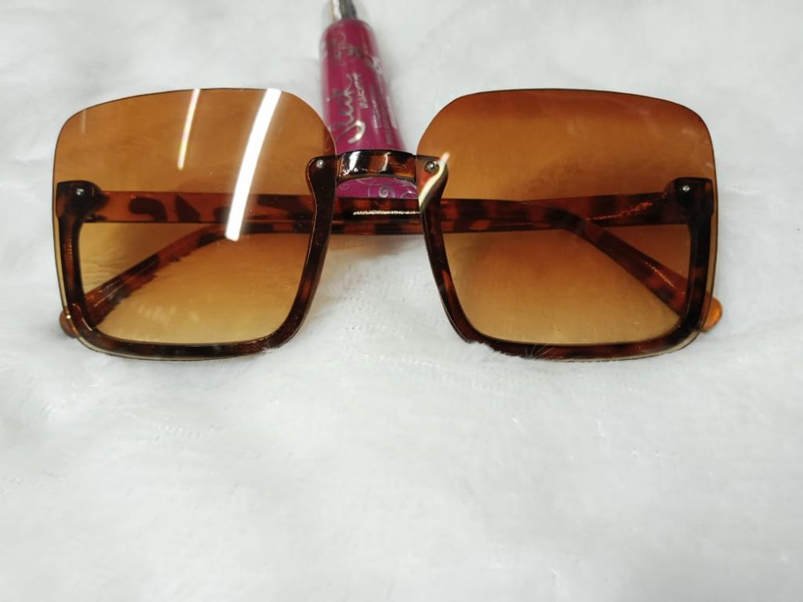 Women Sun glasses, Oversized square brown tinted, half rimmed sunglasses